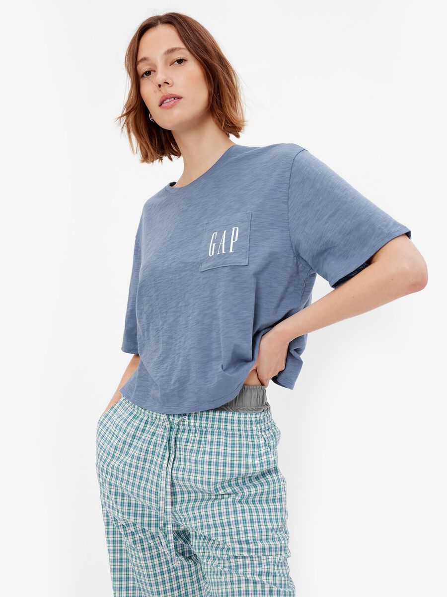 Pyjama top in slub jersey with pocket Woman_0