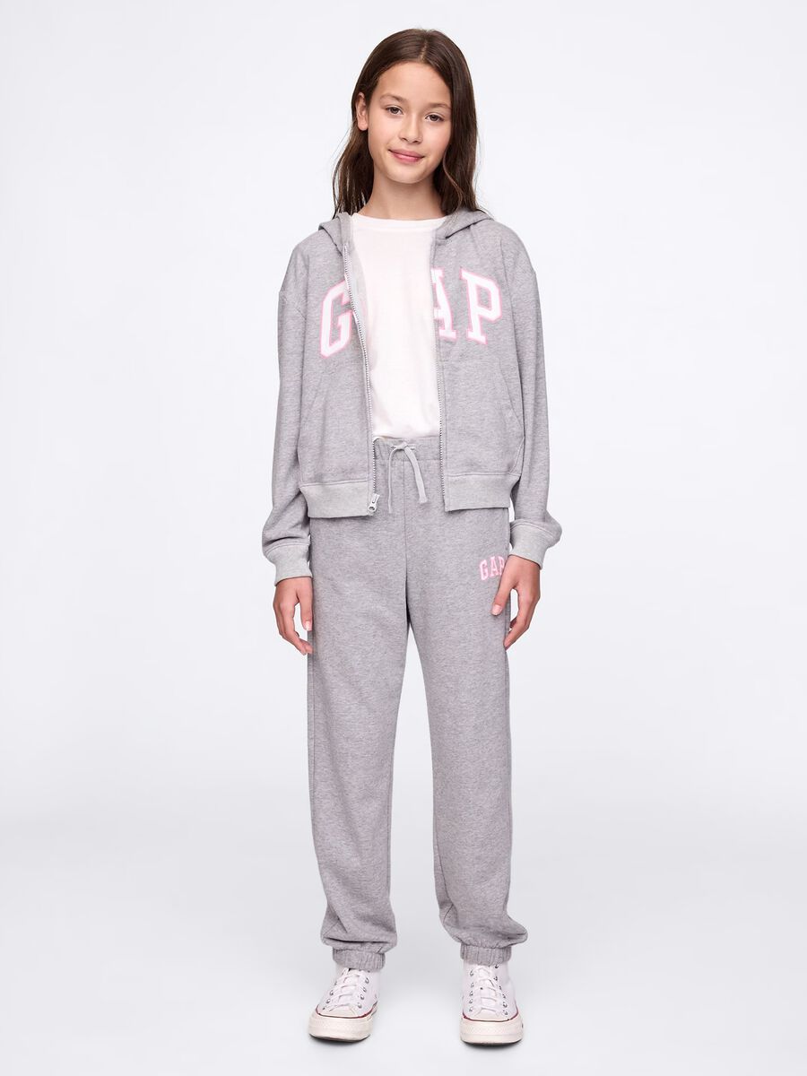 Joggers grigio con coulisse e patch logo Bambina_0