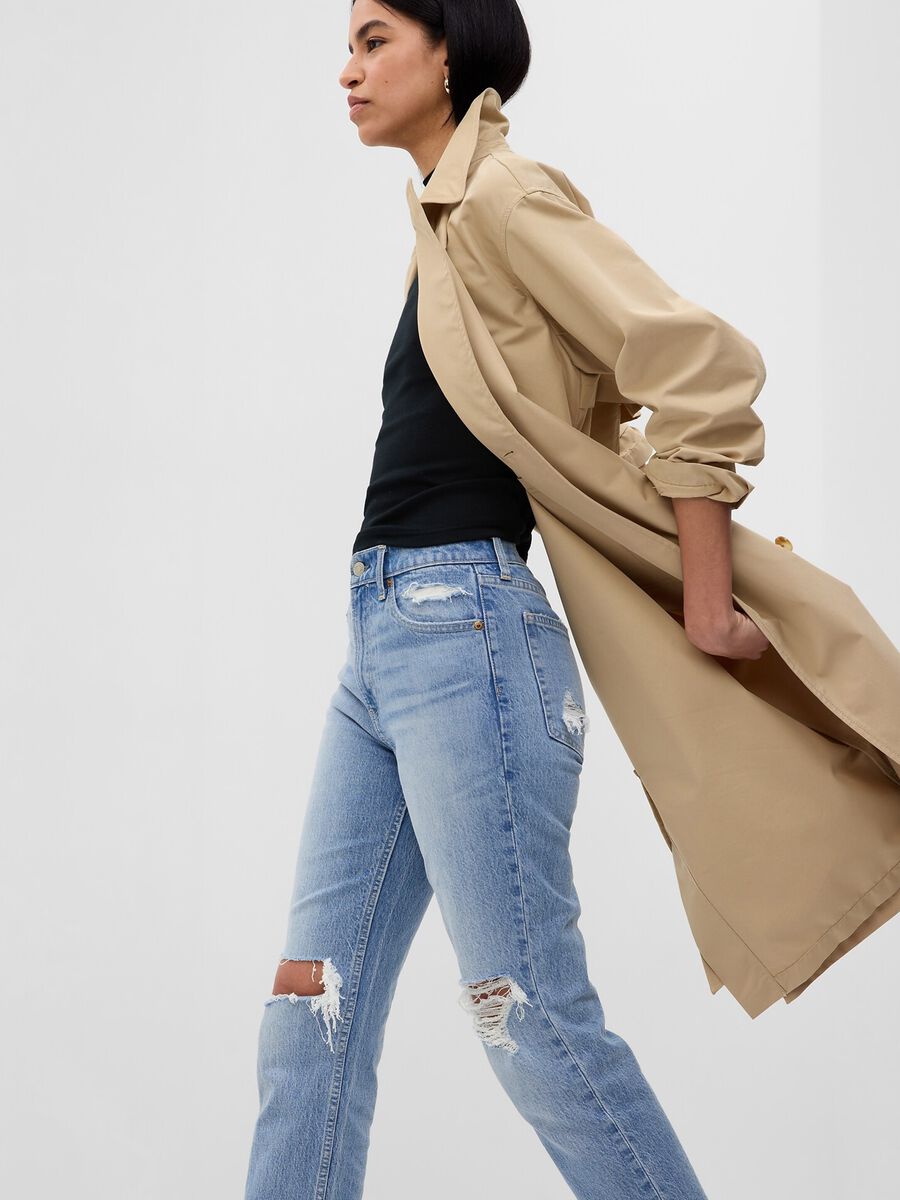 Straight-fit, high-rise jeans with worn look Woman_1