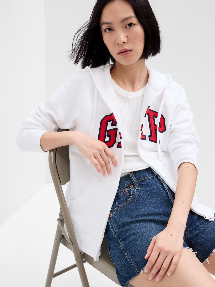 Full-zip con cappuccio ricamo logo Donna_0