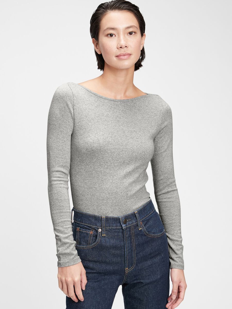 Long-sleeved T-shirt with boat neck Woman_0