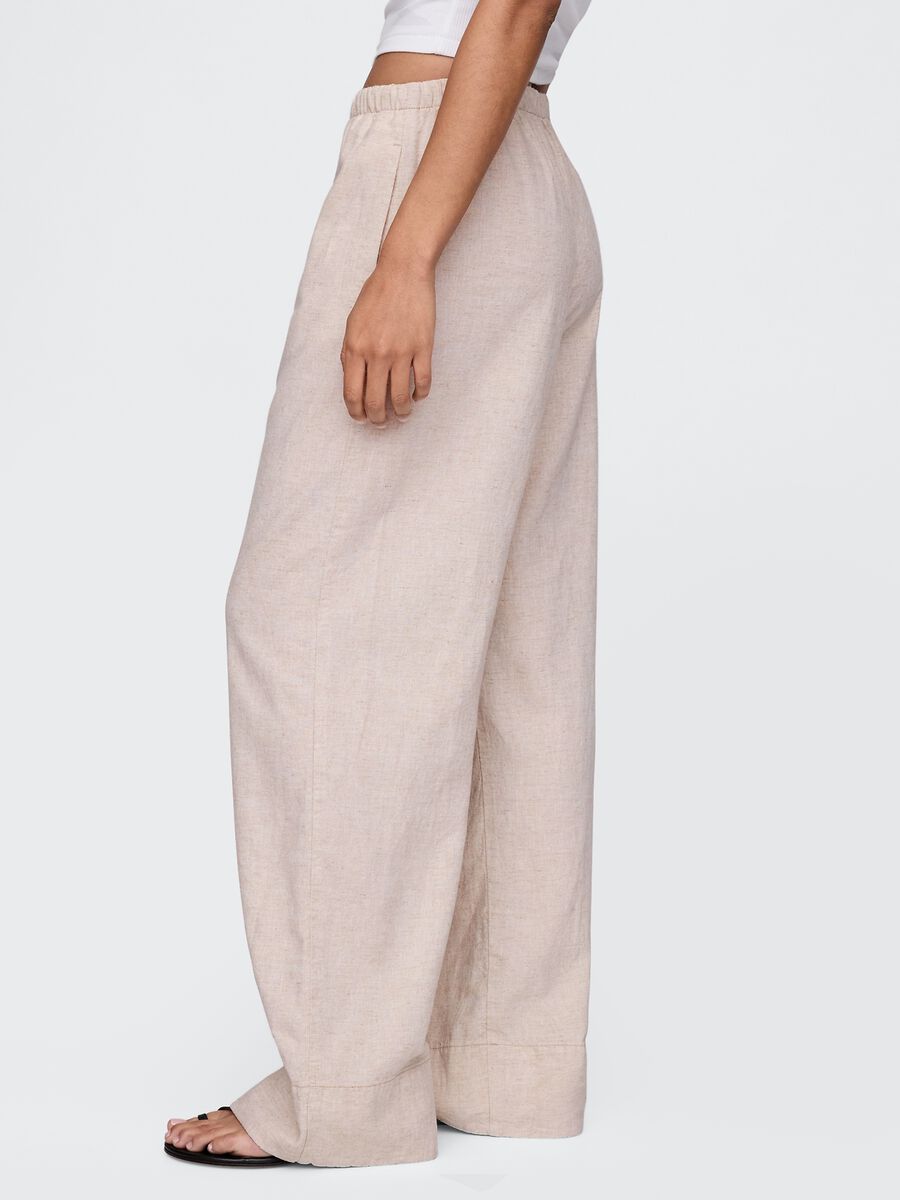 Pantaloni wide leg beige in lino e viscosa Donna_3