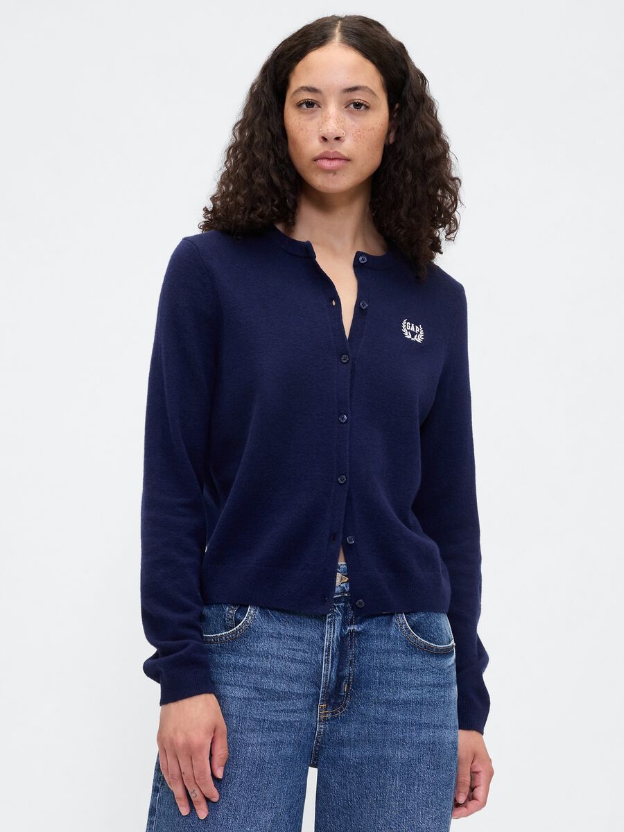 Blue Cardigan in Mixed Fabrics Woman_0