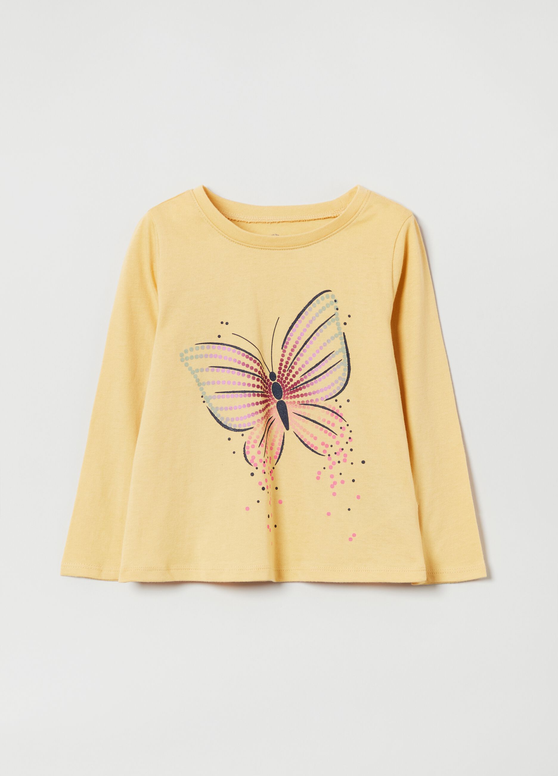 Butterfly print long-sleeved T-shirt