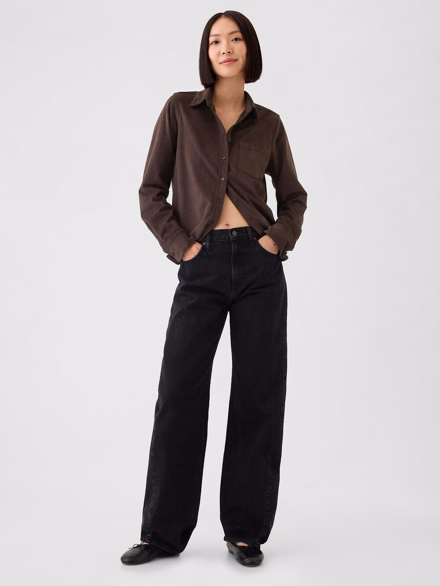 Camicia scamosciata con tasca Donna_1