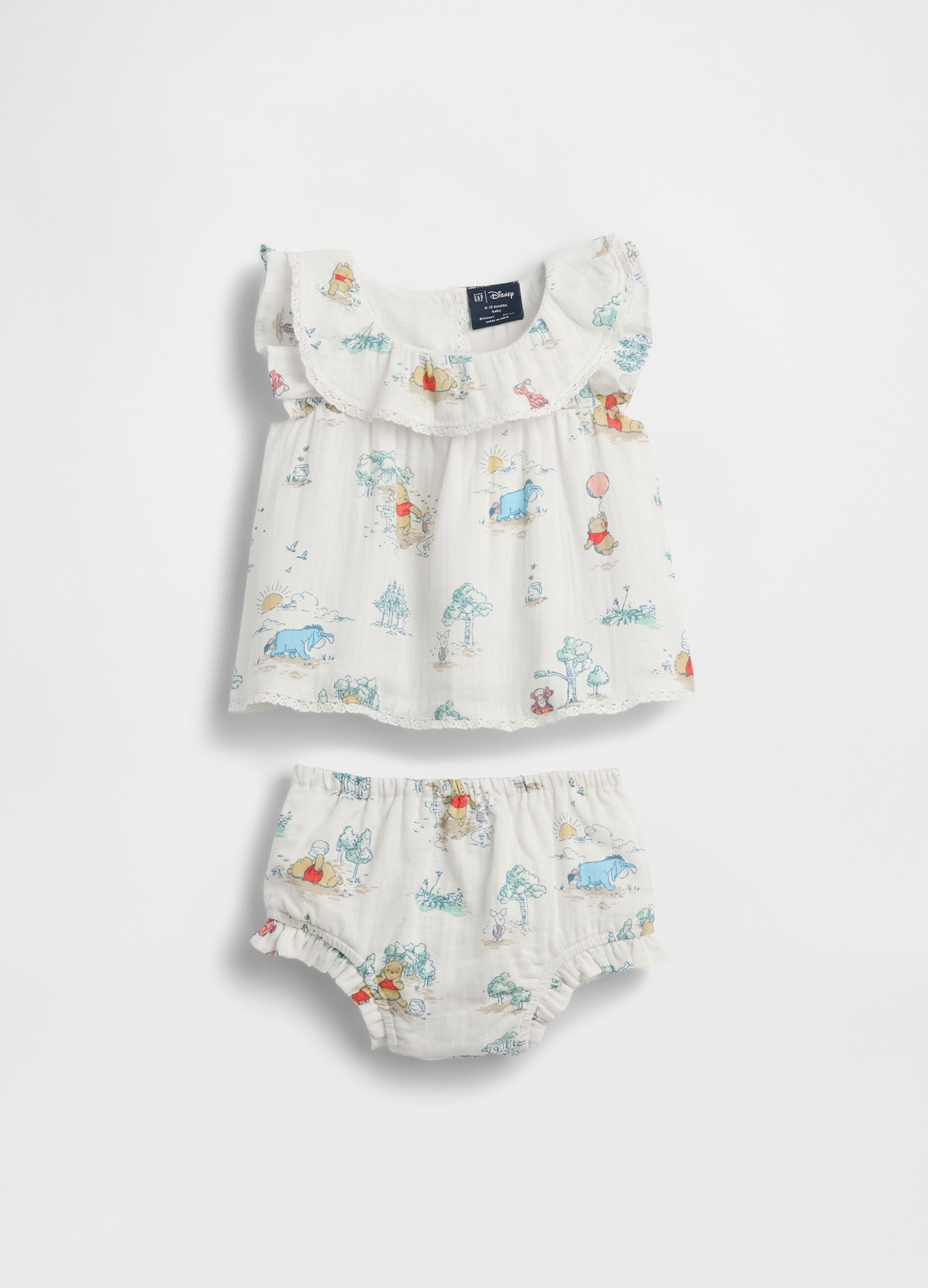 Multicoloured pure cotton baby girl set with Winnie-the-Pooh