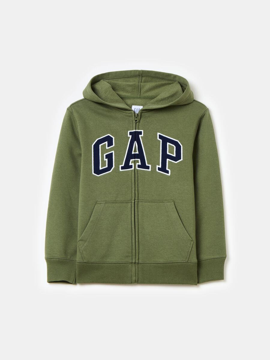 Full-zip sweatshirt with hood and logo embroidery Boy_0