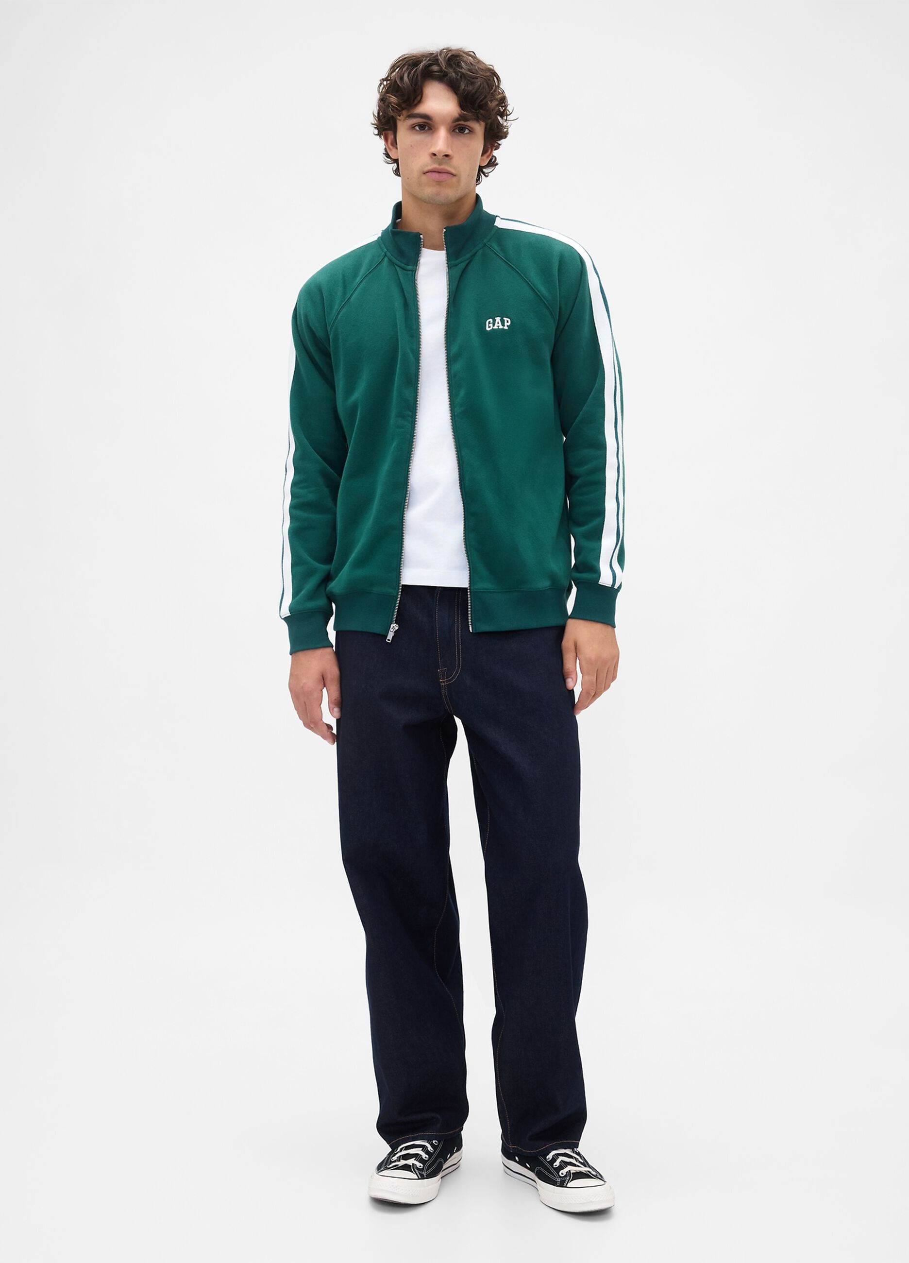 Felpa verde con zip integrale_1