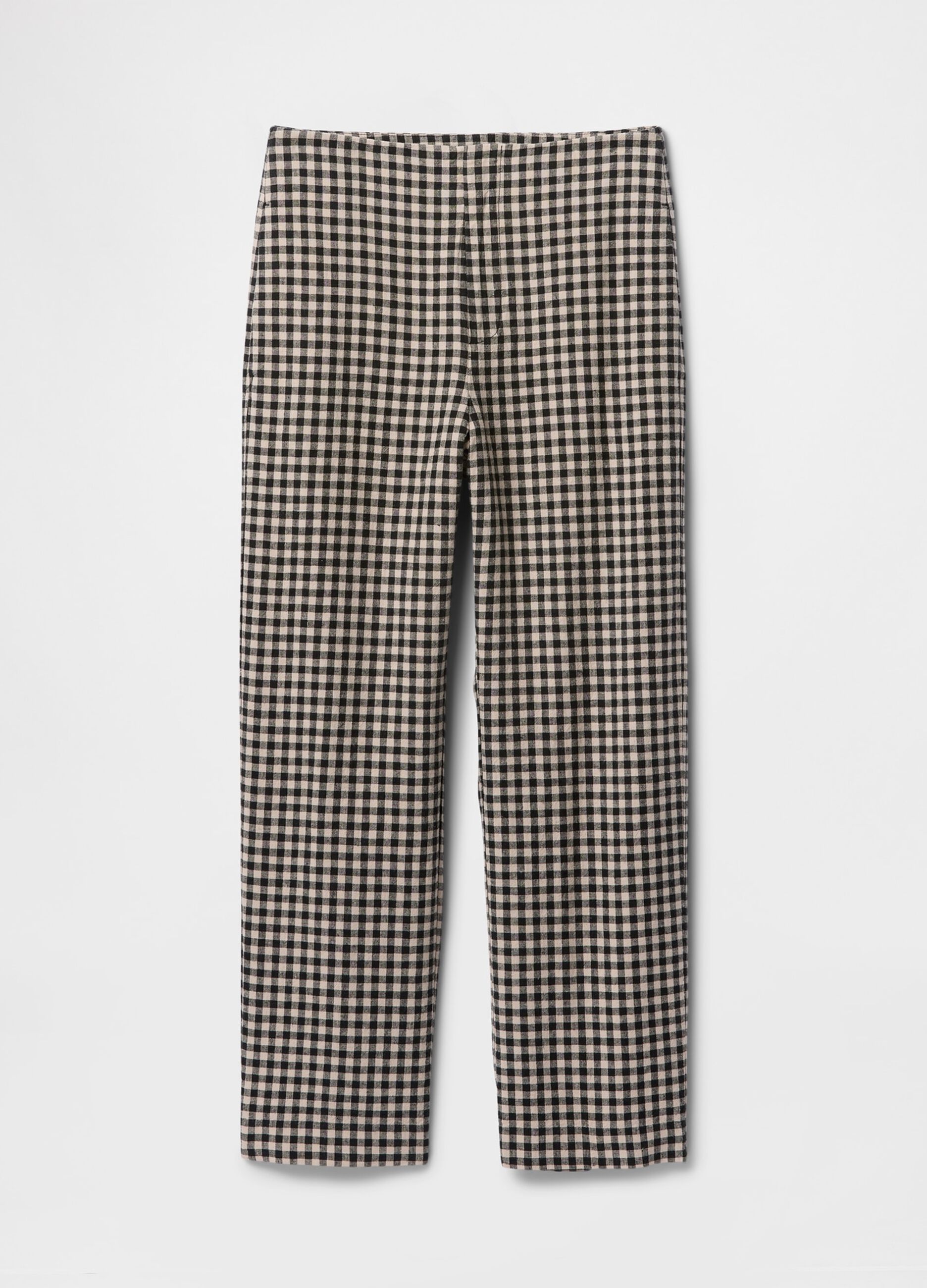Pantaloni a quadri marrone e nero in lino e viscosa_6