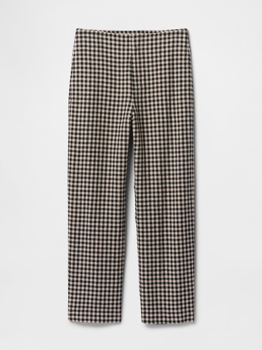 Pantaloni a quadri marrone e nero in lino e viscosa Donna_6