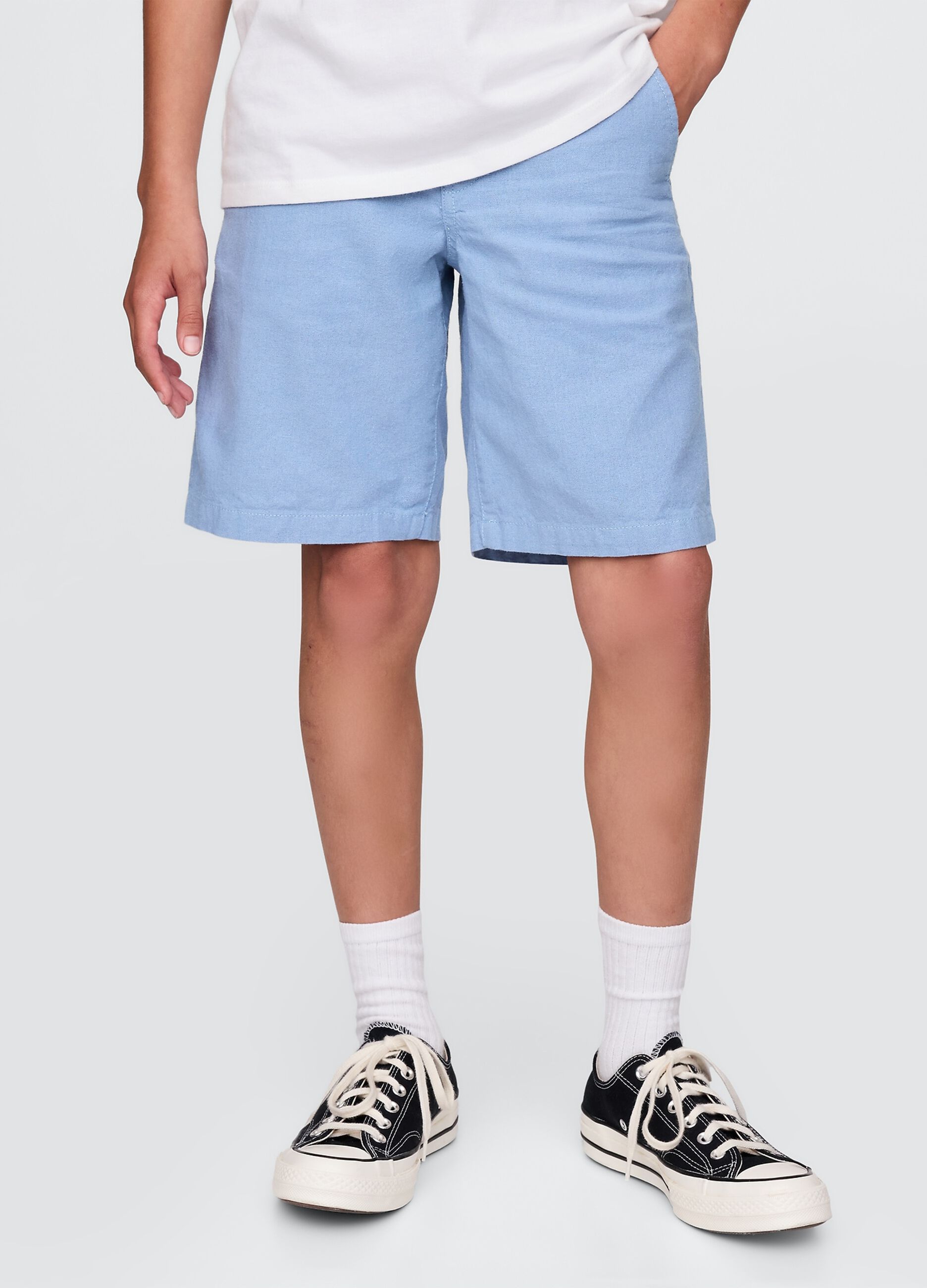 Shorts azzurri in lino e cotone per bambini_1