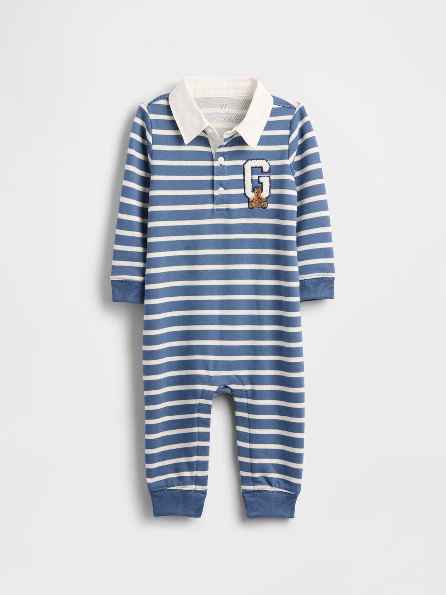 Tuta blu in cotone a righe Neonato_0