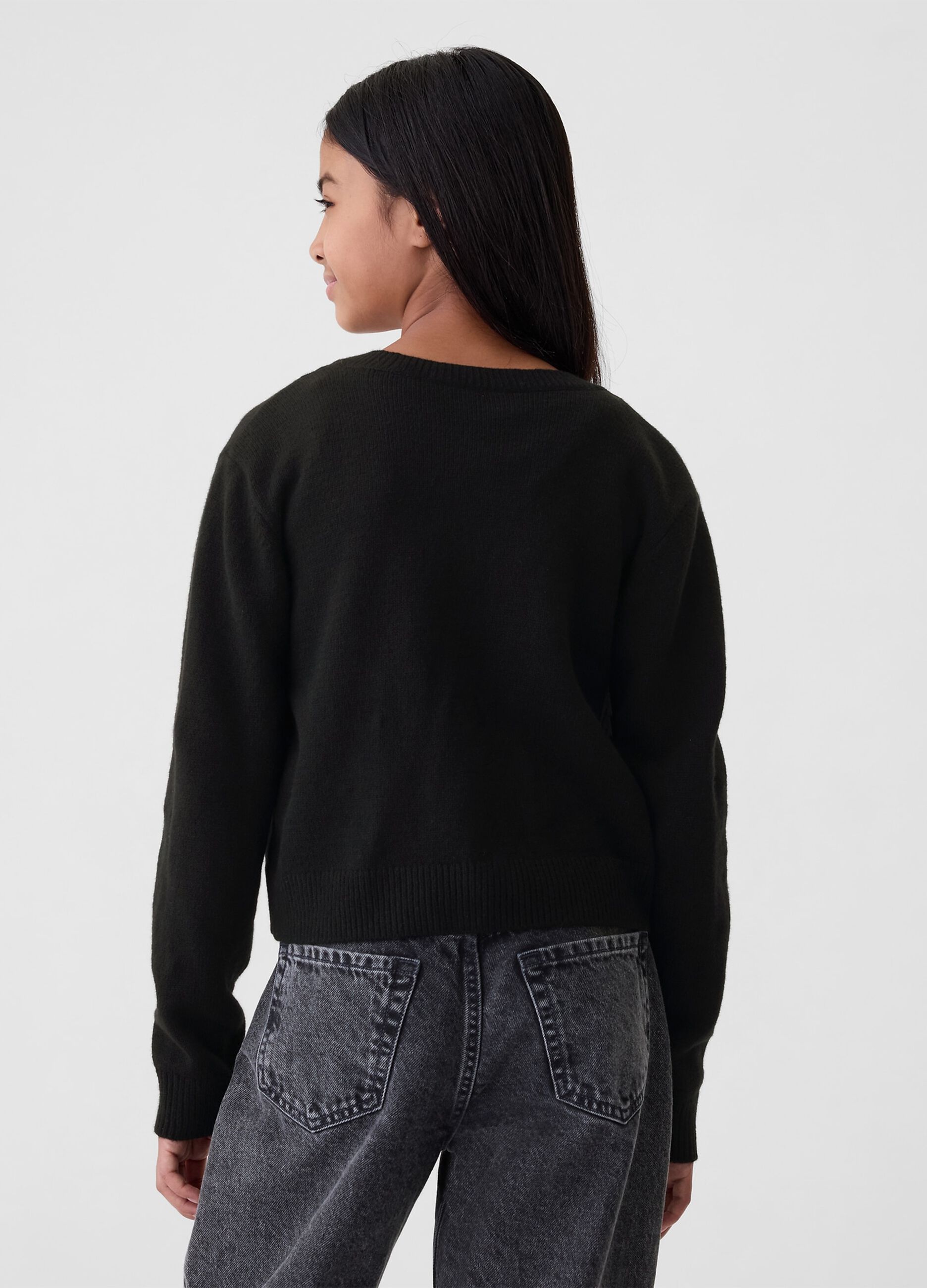 Solid colour cardigan with round neck_2