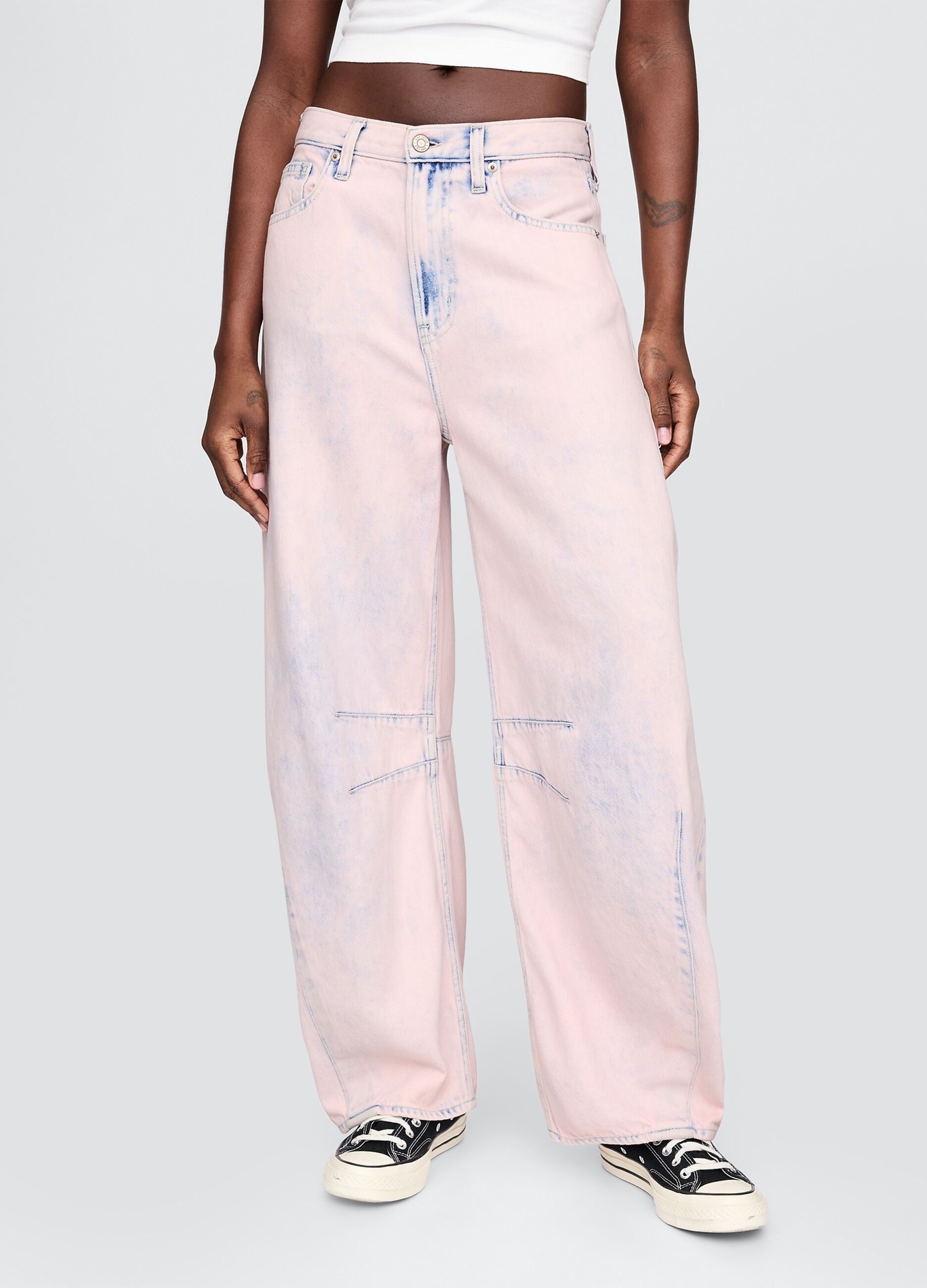 Pantaloni larghi rosa sfumato effetto denim_1