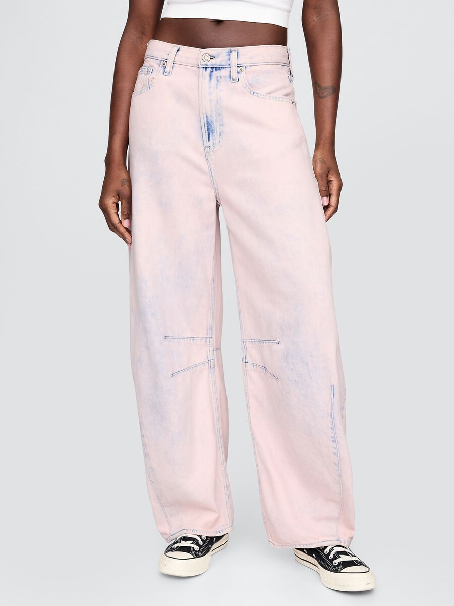 Pantaloni larghi rosa sfumato effetto denim Donna_1
