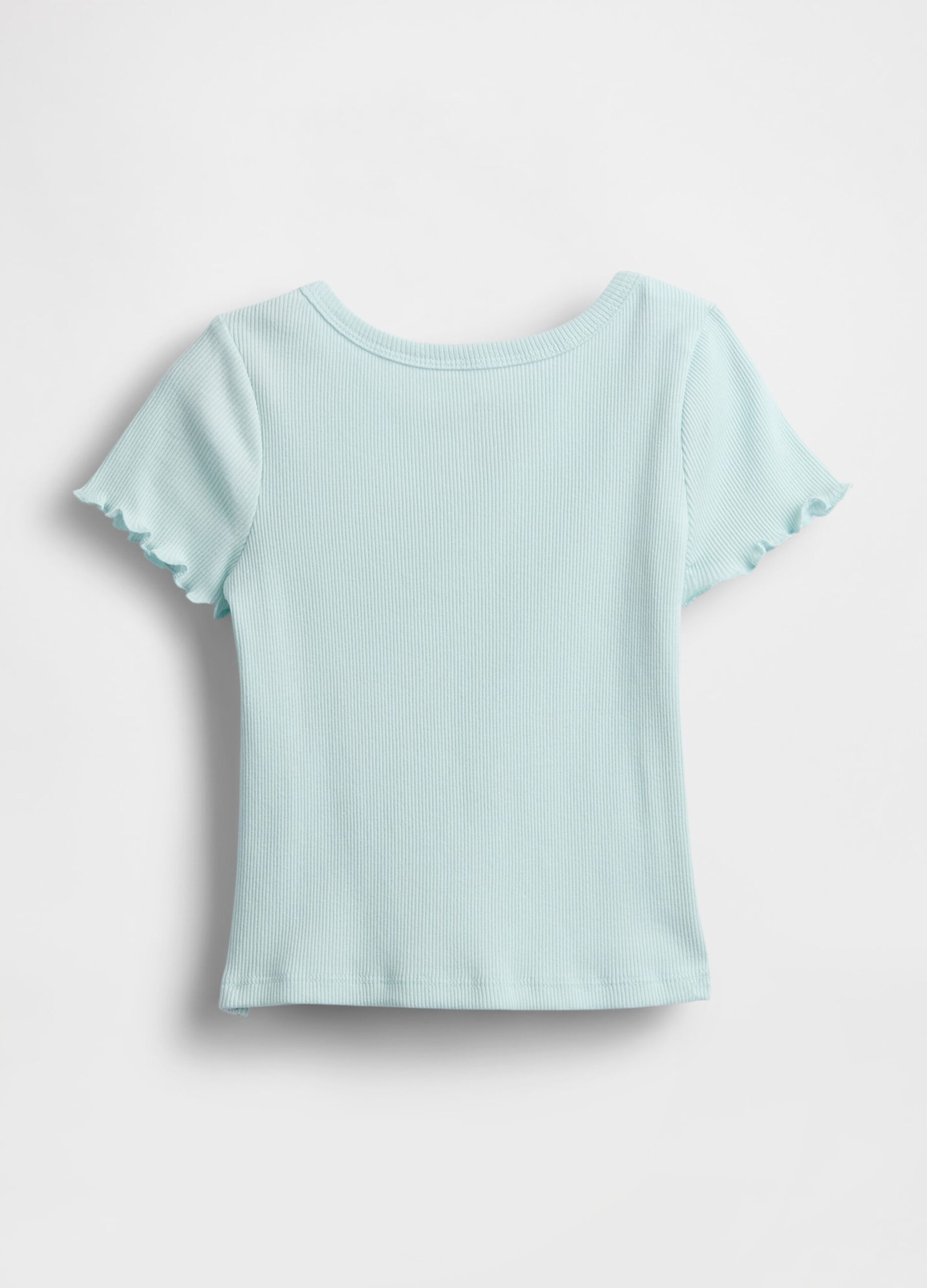 T-shirt azzurra con maniche arricciate_1