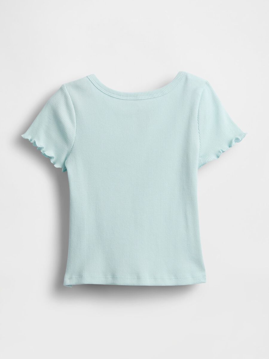 T-shirt azzurra con maniche arricciate Bimba_1