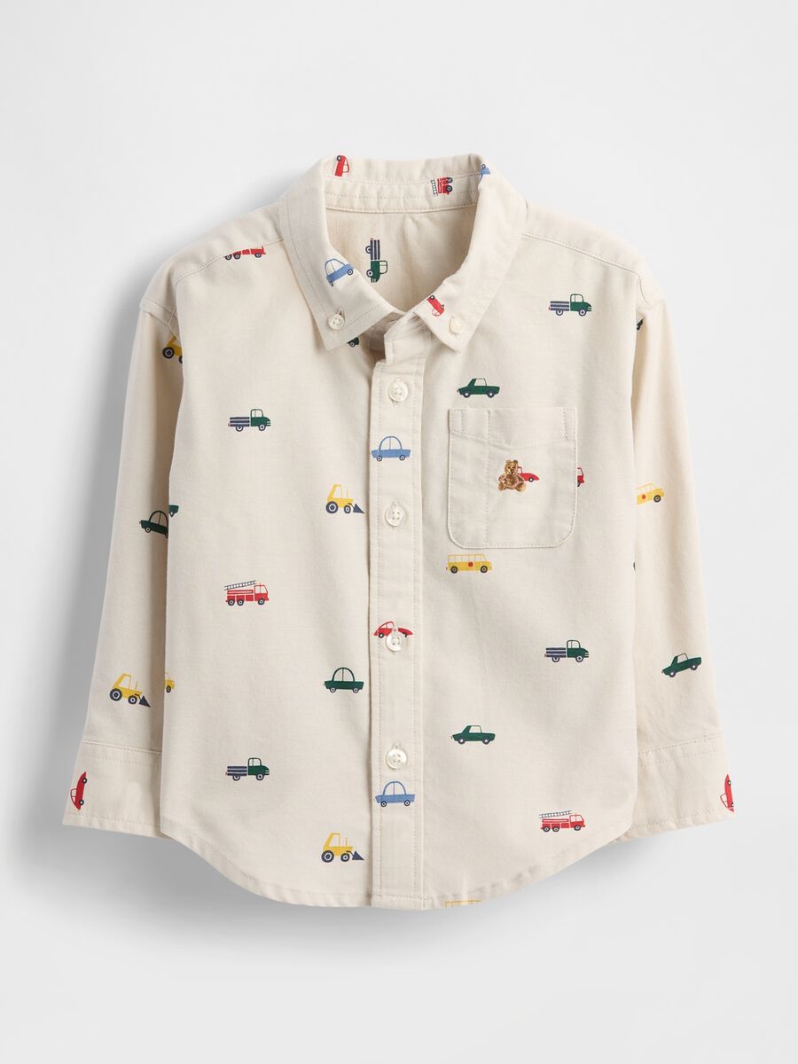 Long-sleeved beige shirt with car patterns Baby Boy_0
