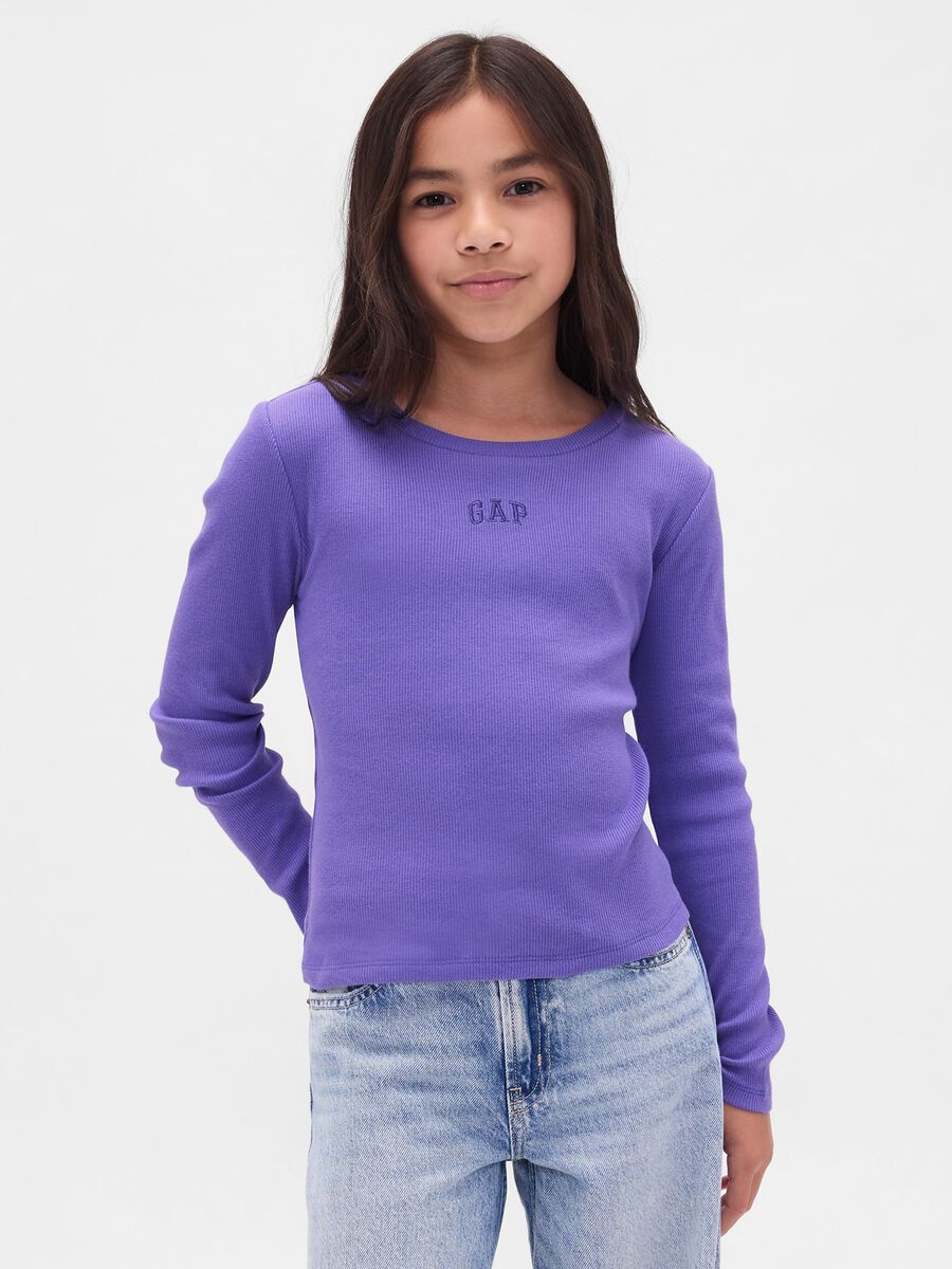 Purple Long-Sleeve Cotton T-Shirt Girl_0