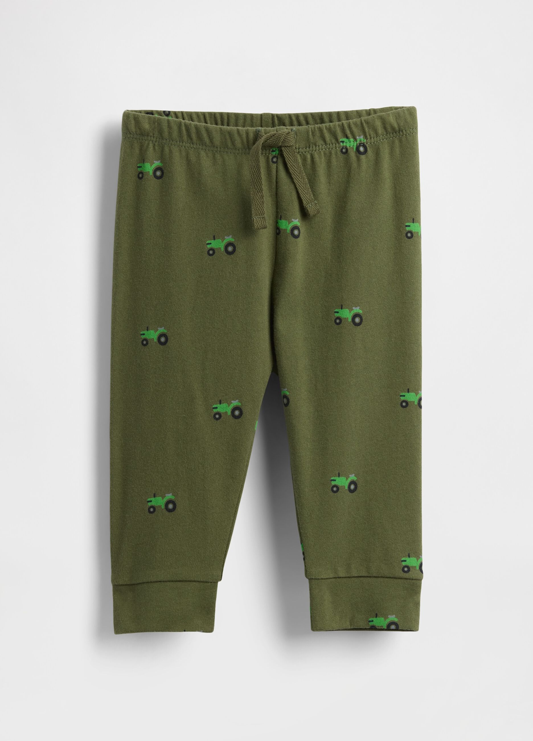 Pantaloni verde in cotone con stampa trattori