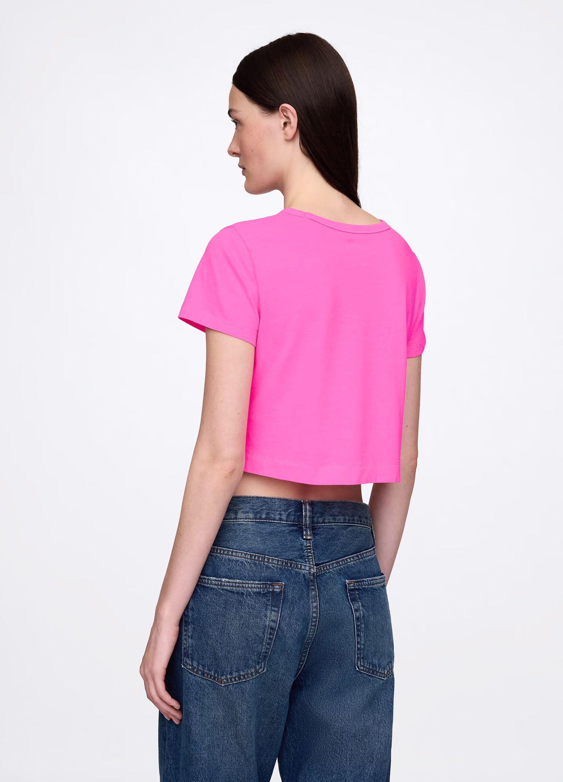 T-shirt cropped rosa in cotone_2