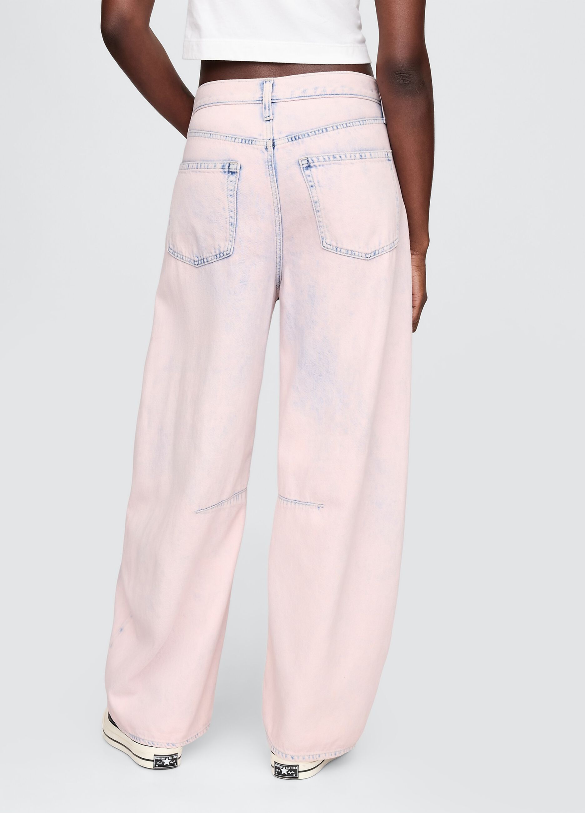 Pantaloni larghi rosa sfumato effetto denim_2