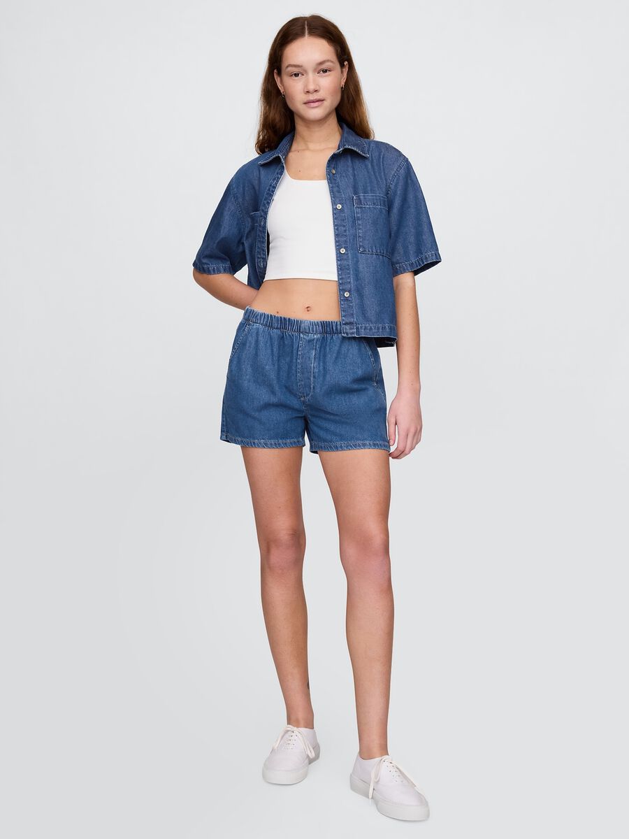 Shorts in denim con elastico in vita Donna_0