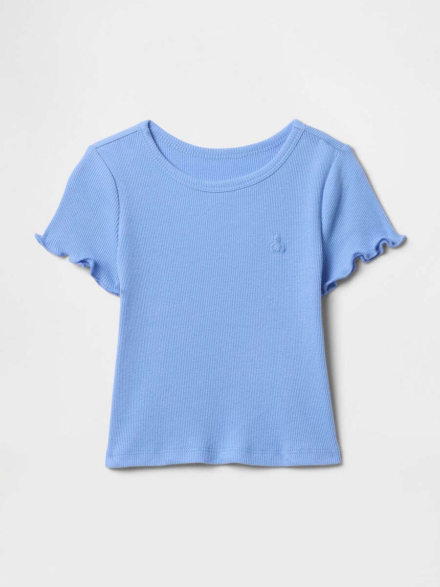 T-shirt a coste azzurra con maniche a volant Baby Girl_0
