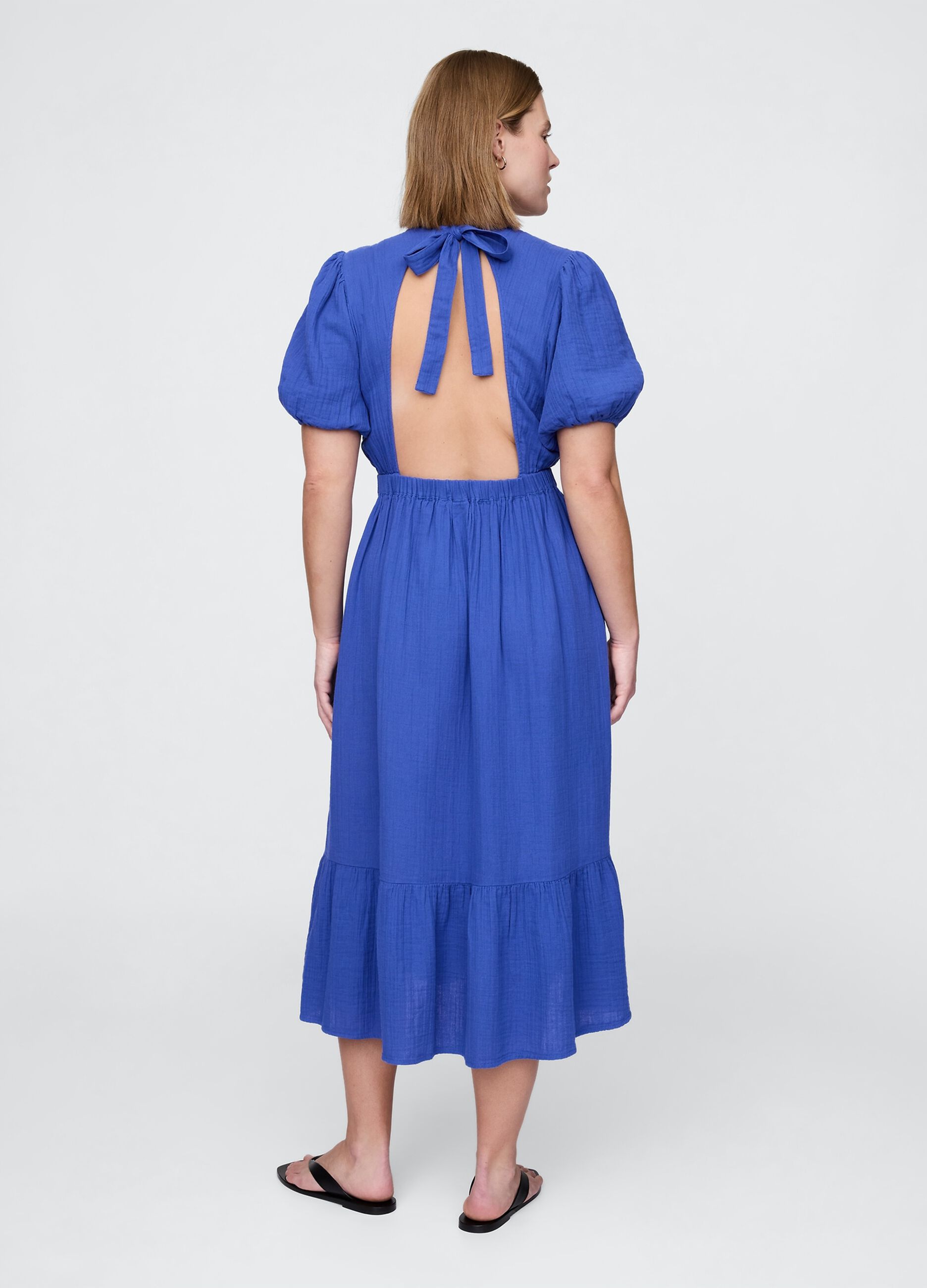 Abito midi blu a maniche corte_5