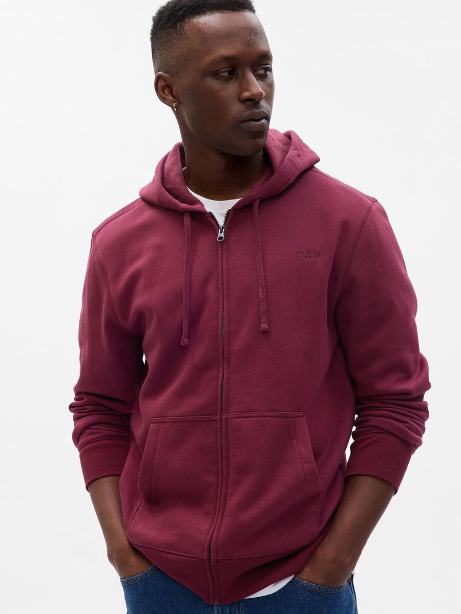 Full-zip sweatshirt with hood and mini logo embroidery Man_0