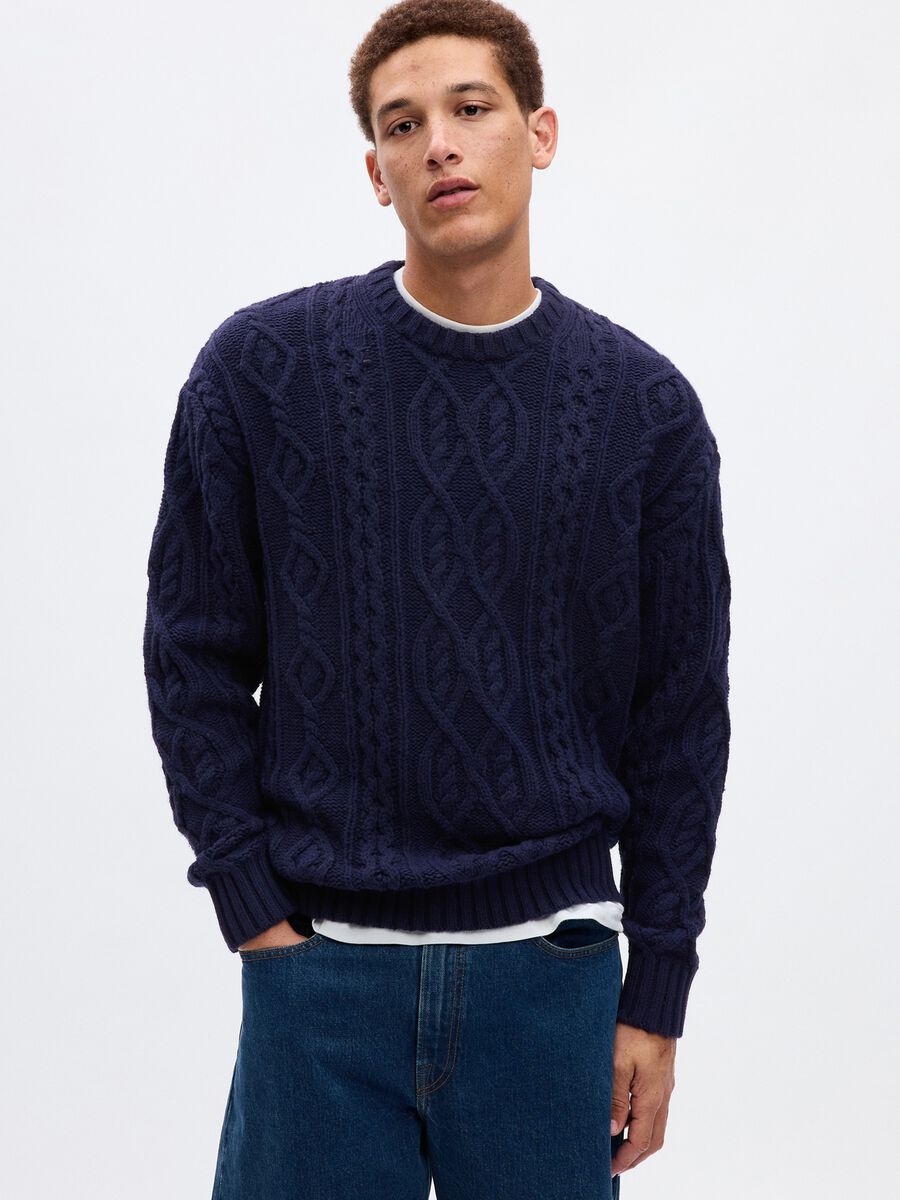 Pullover con lavorazione intrecciata Uomo_0