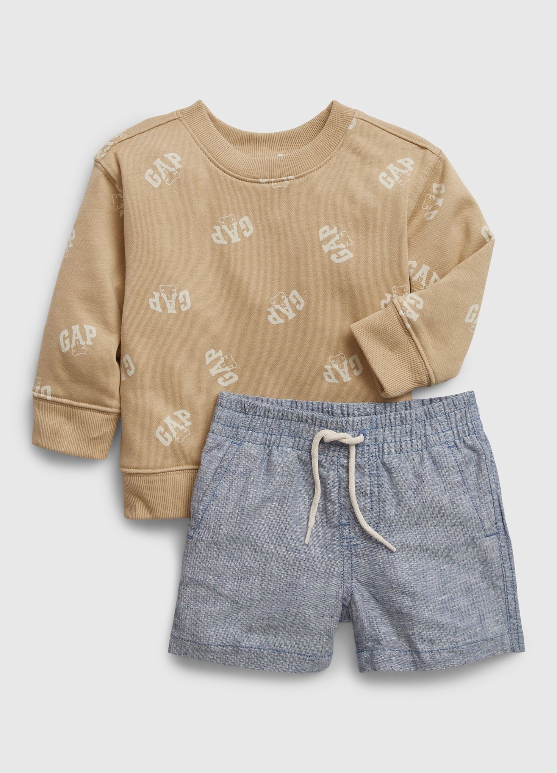 Jogging set with sweatshirt and shorts in cotton