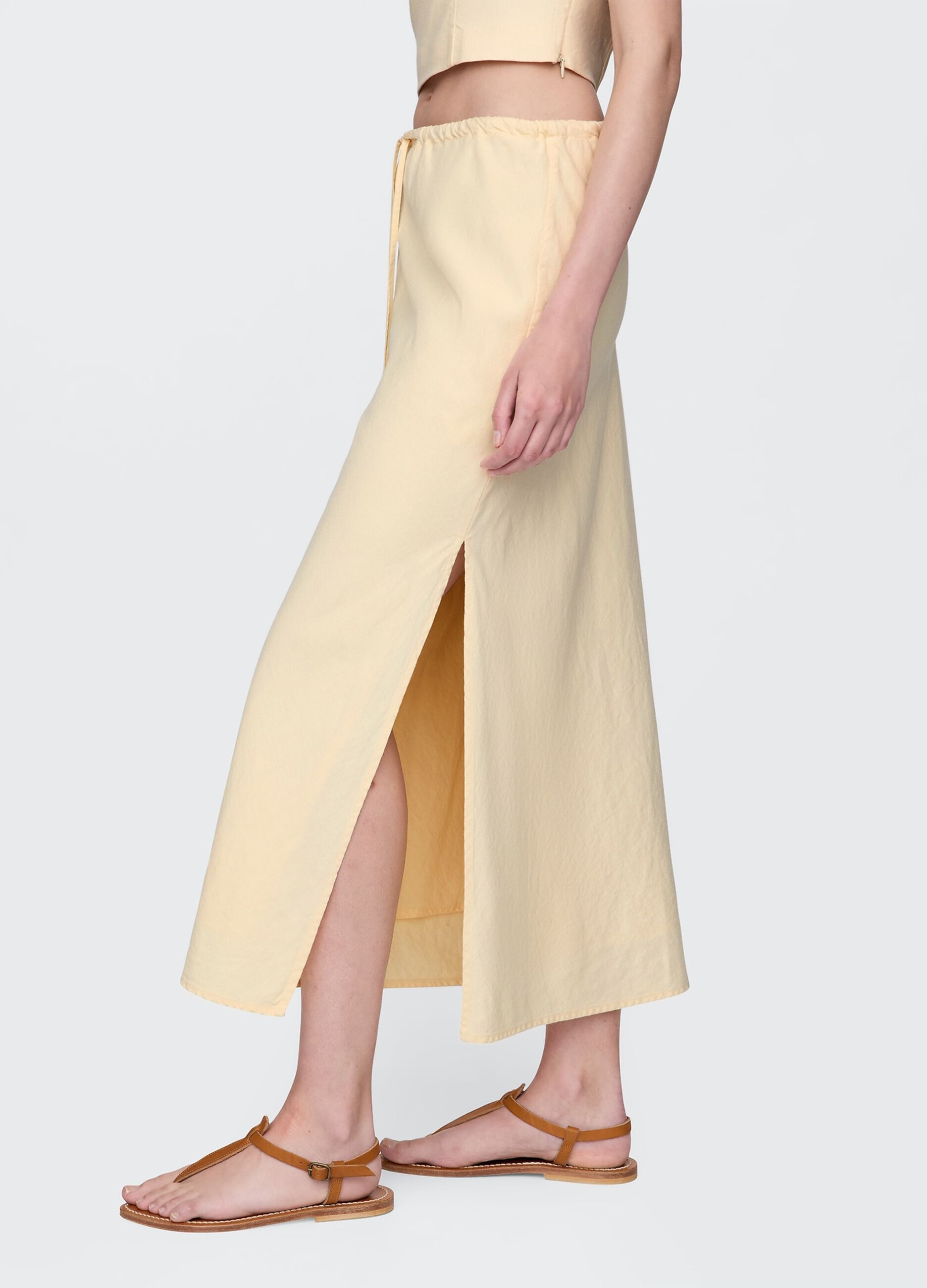 Gonna lunga beige in lino e viscosa_2