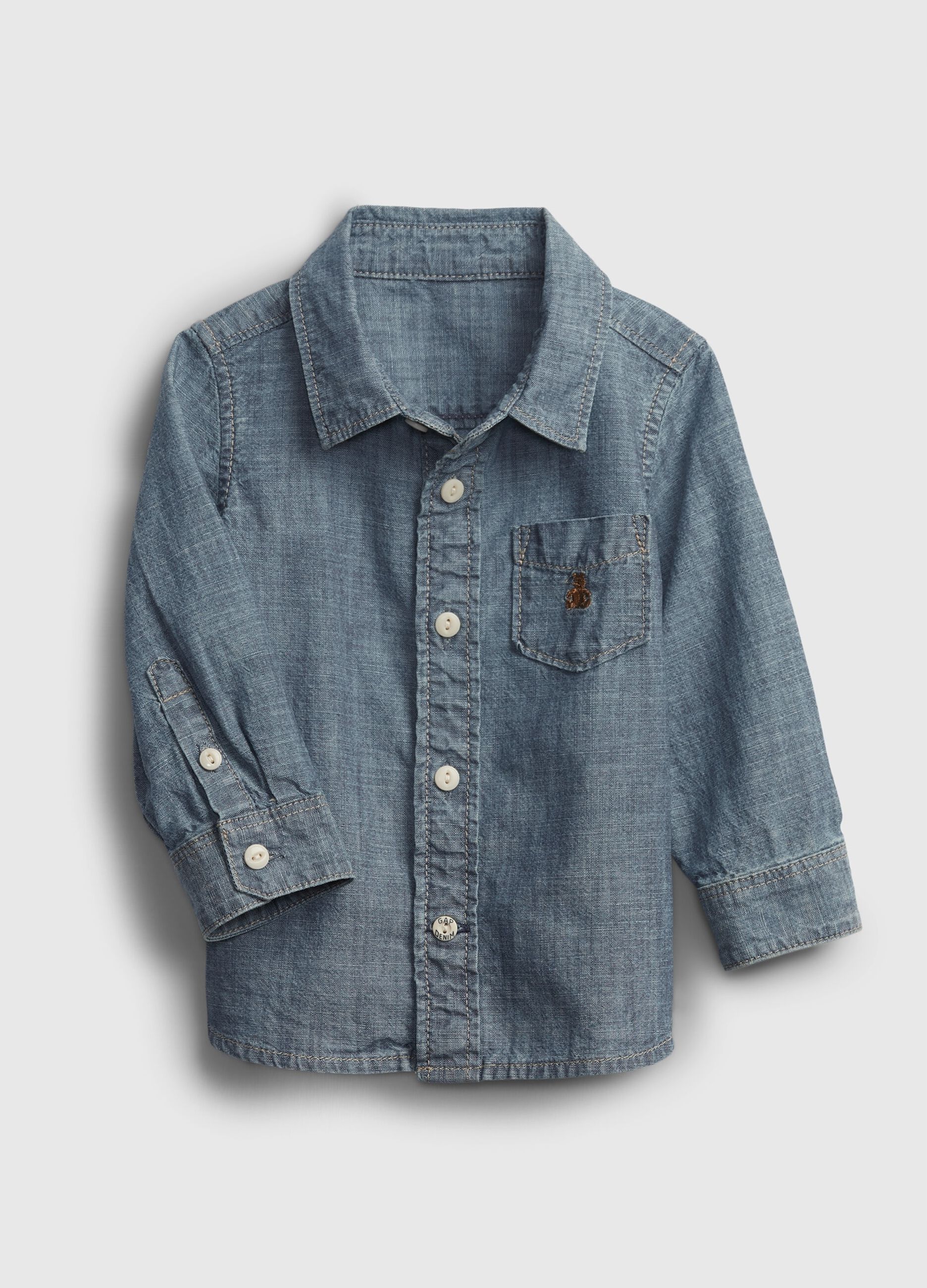 Chambray shirt with embroiderd bear