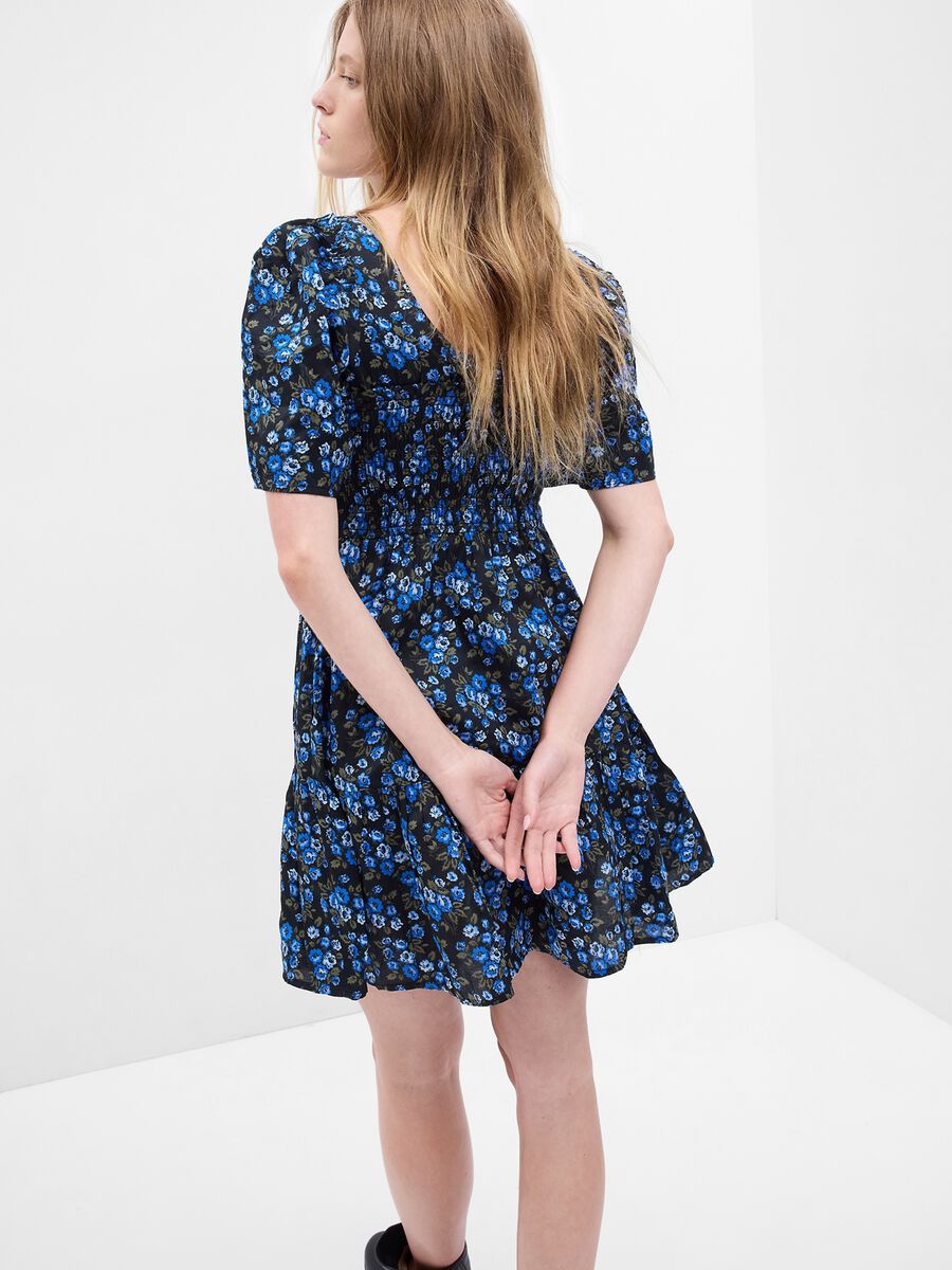 Short floral dress with puff sleeves Woman_1