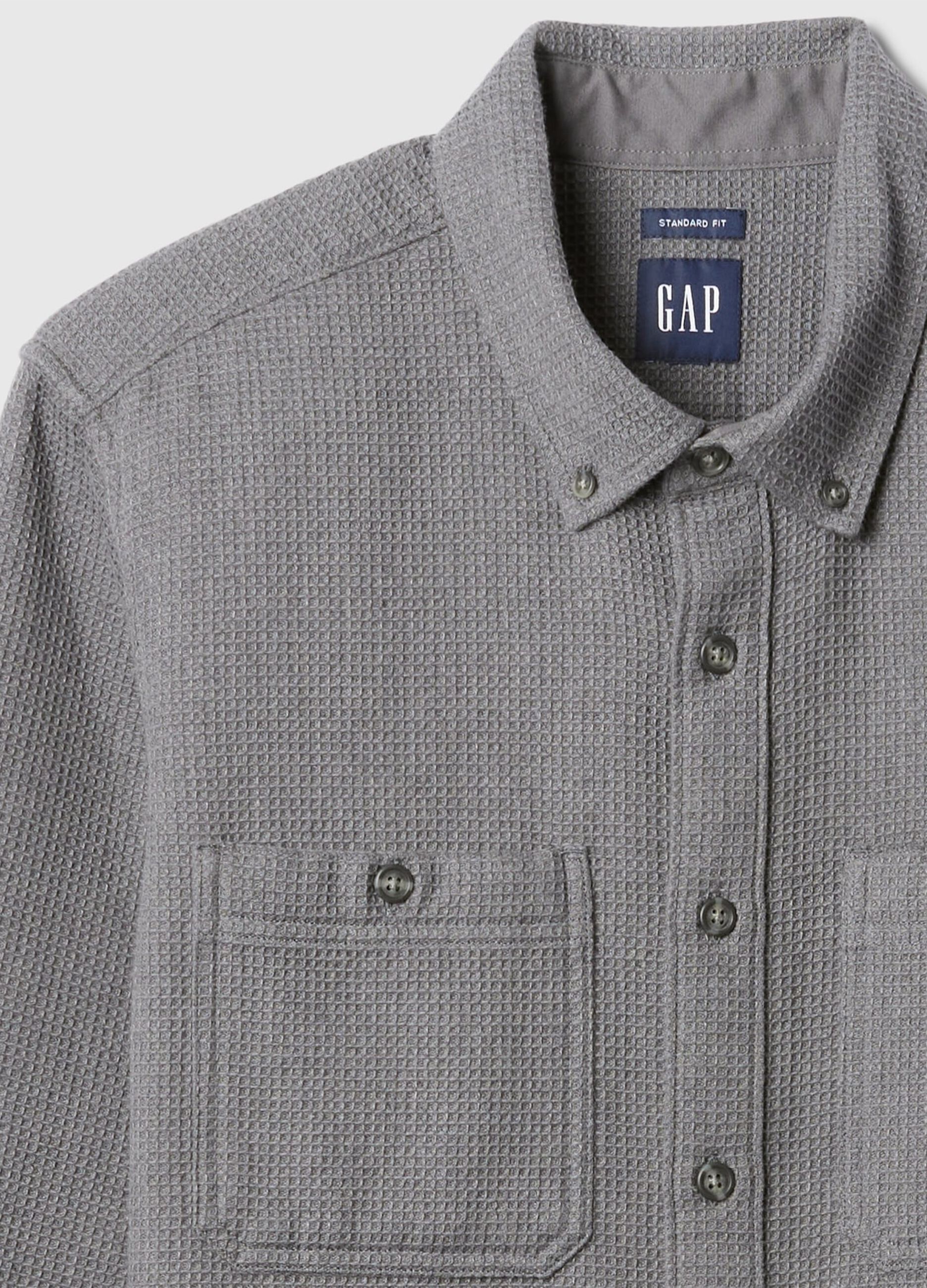 Camicia button-down con trama waffle_4