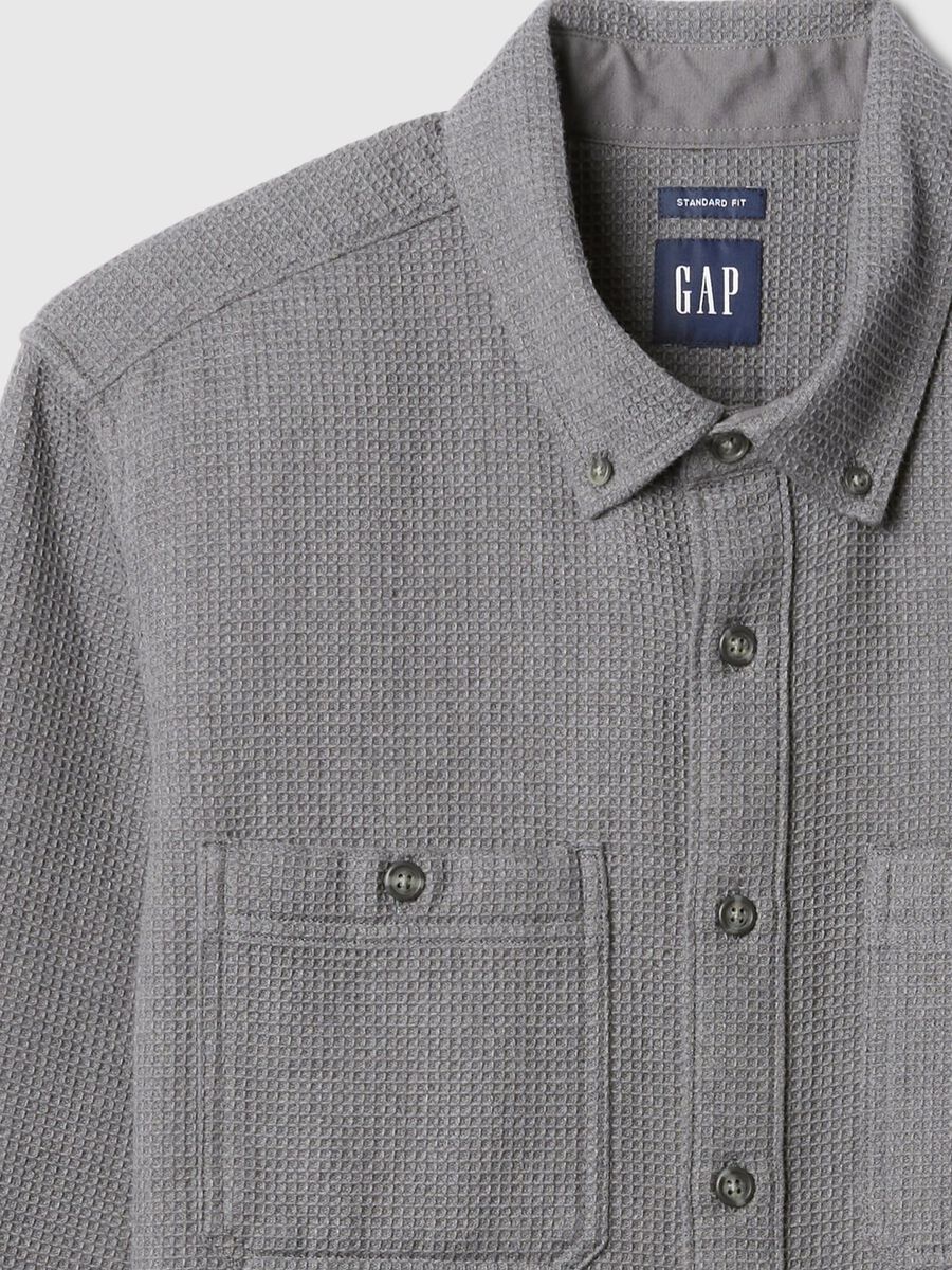 Camicia button-down con trama waffle Uomo_4