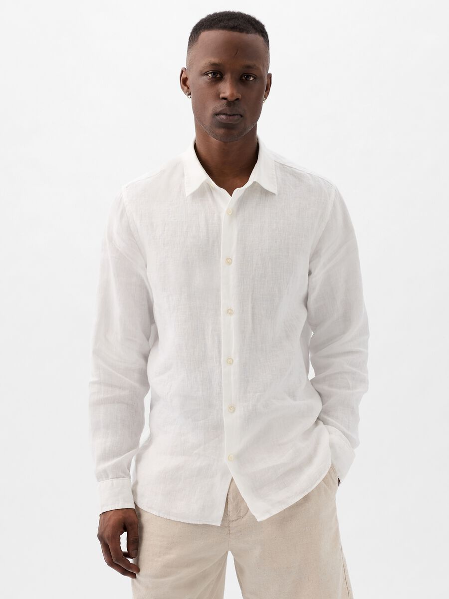 Camicia regular fit in lino Uomo_0