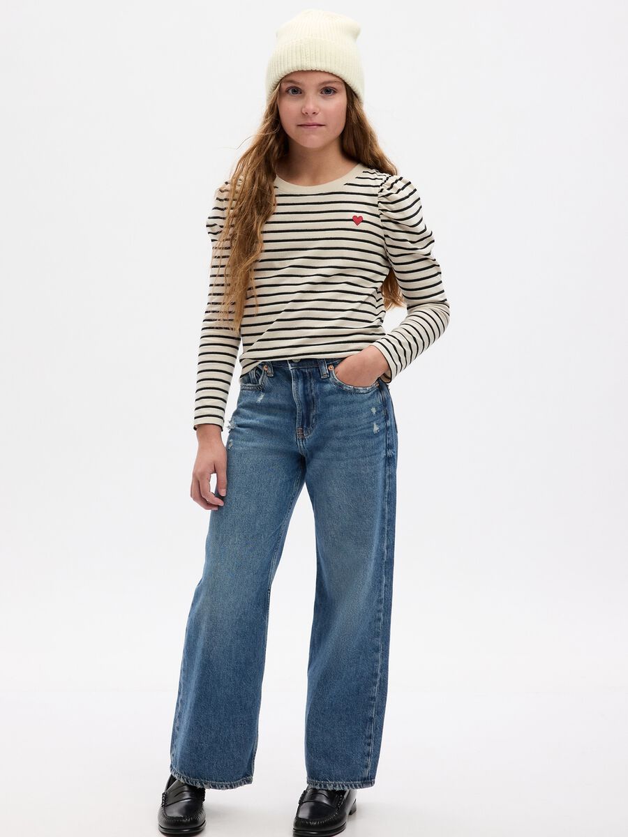 Striped T-shirt with long puff sleeves Girl_0