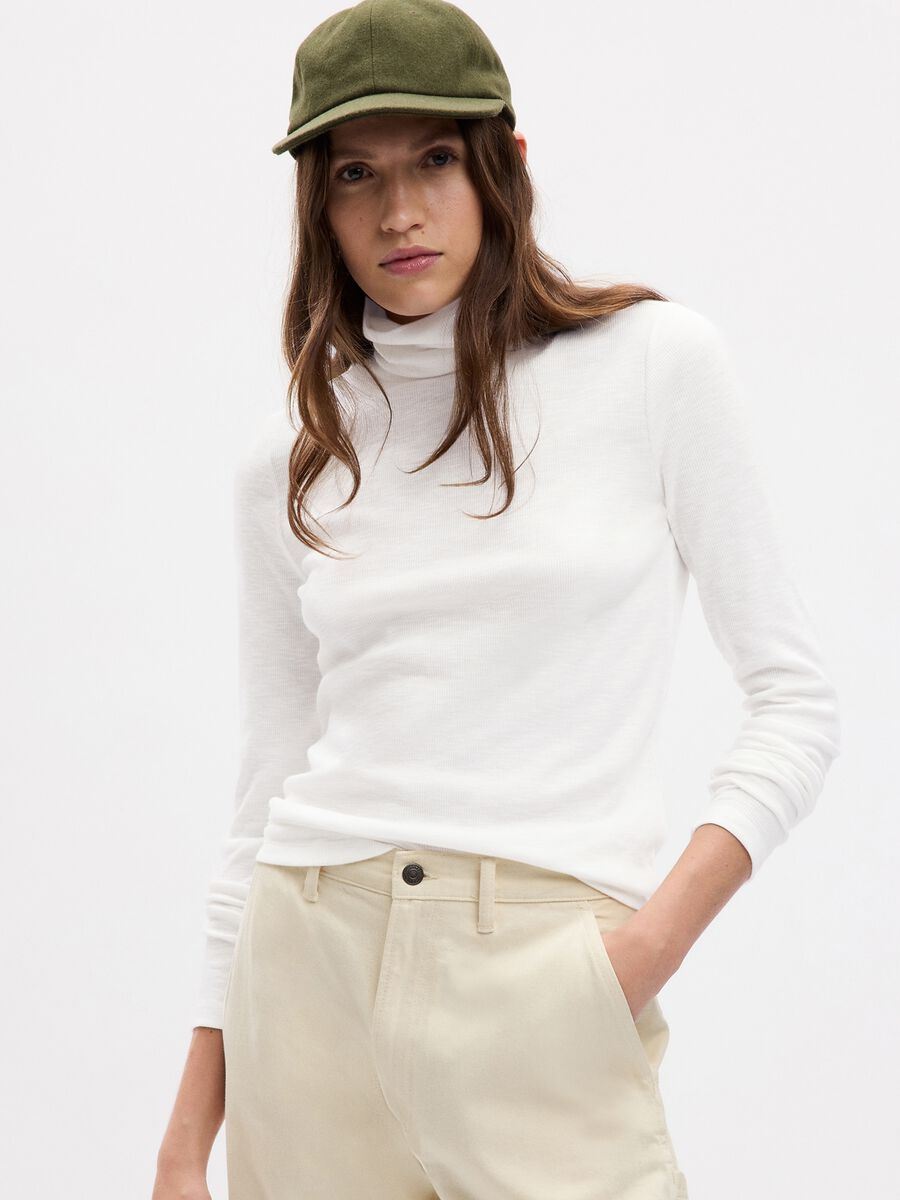 Turtle-neck ribbed t-shirt Woman_1
