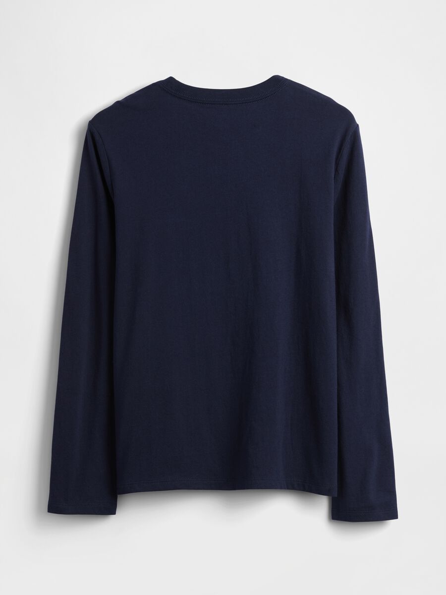 T-shirt a maniche lunghe blu in cotone con stampa dinosauro Bambino_1