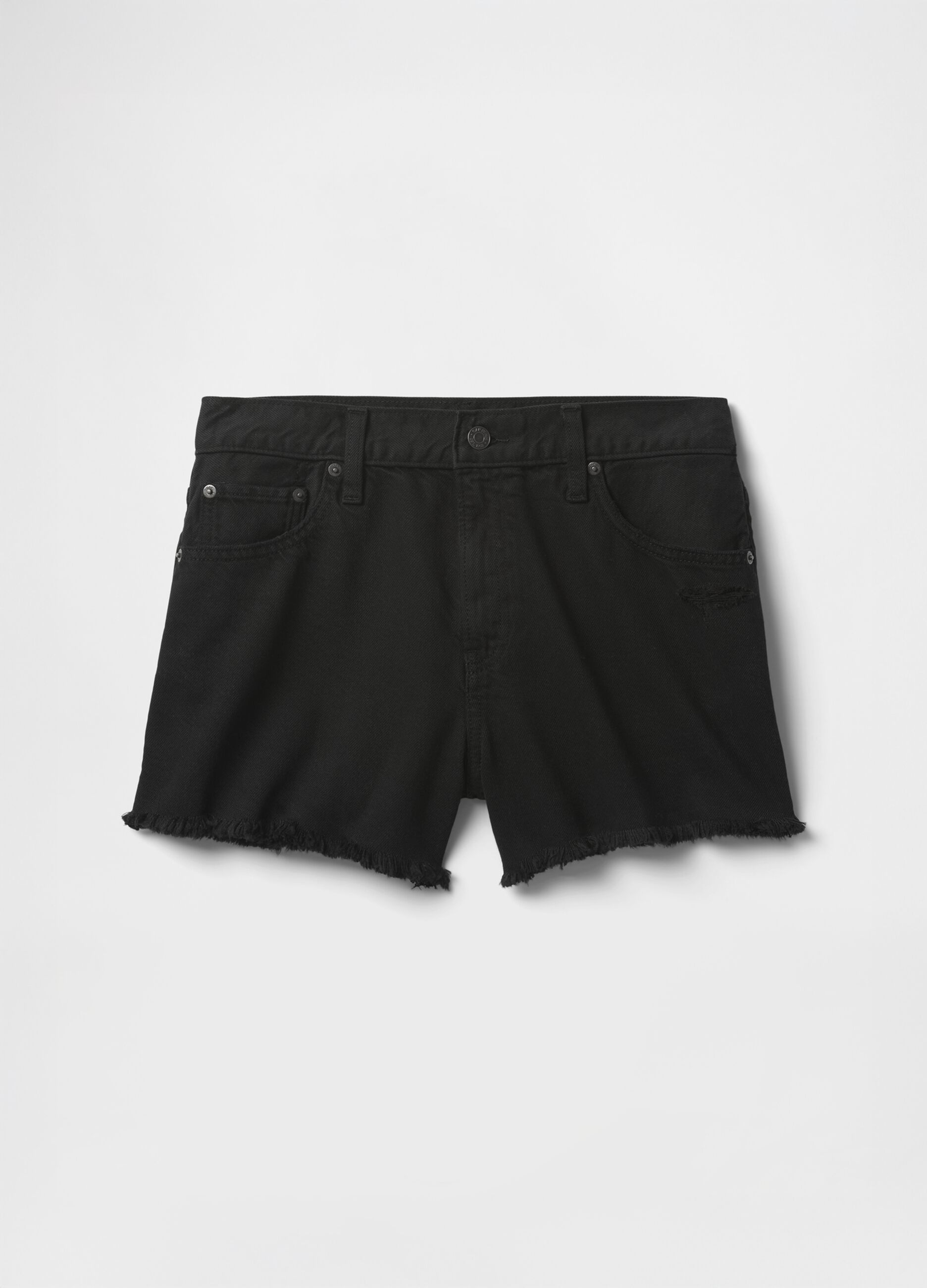 Short in denim nero con orlo sfrangiato_4
