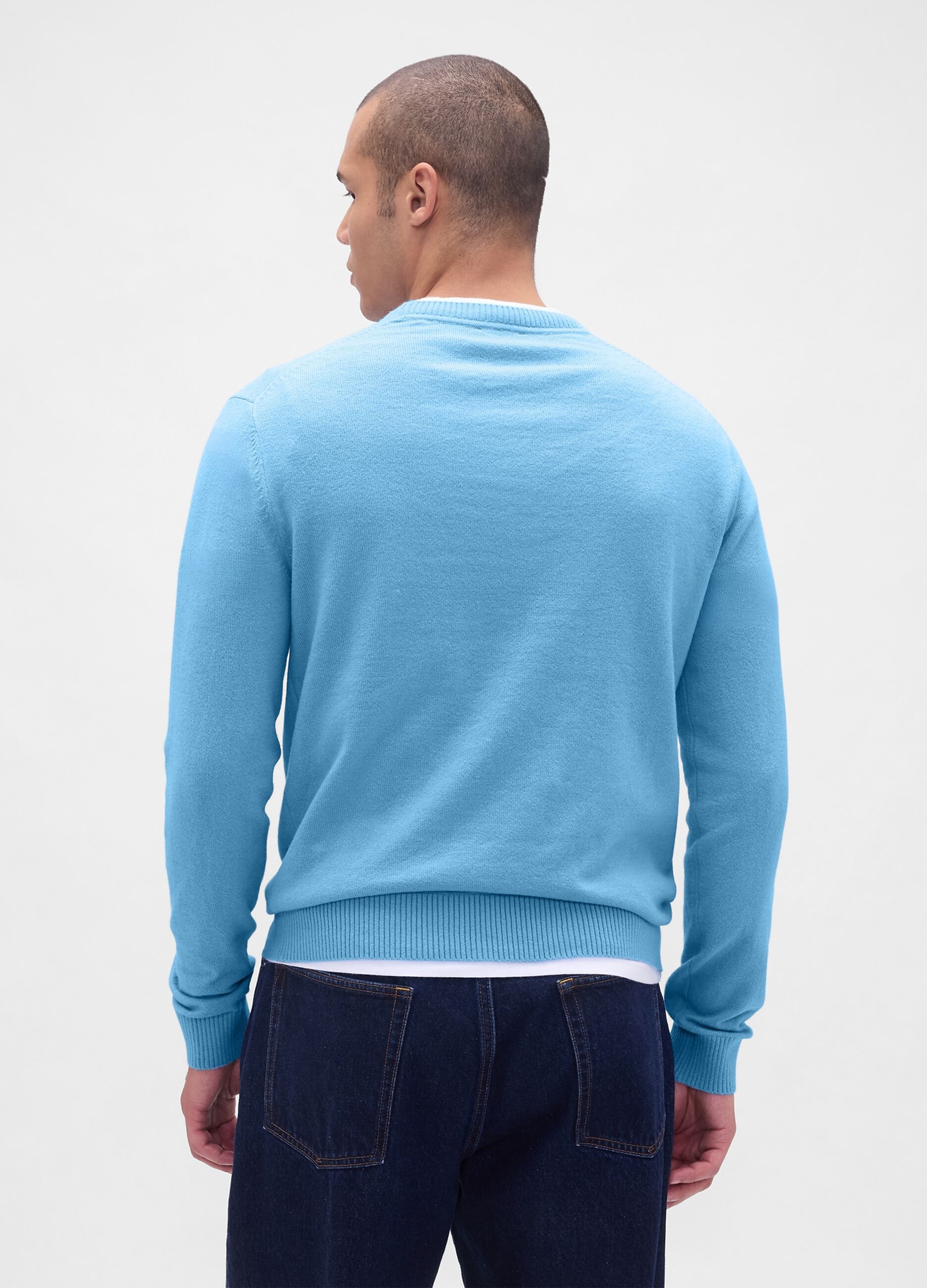 Maglione girocollo azzurro in misto cotone