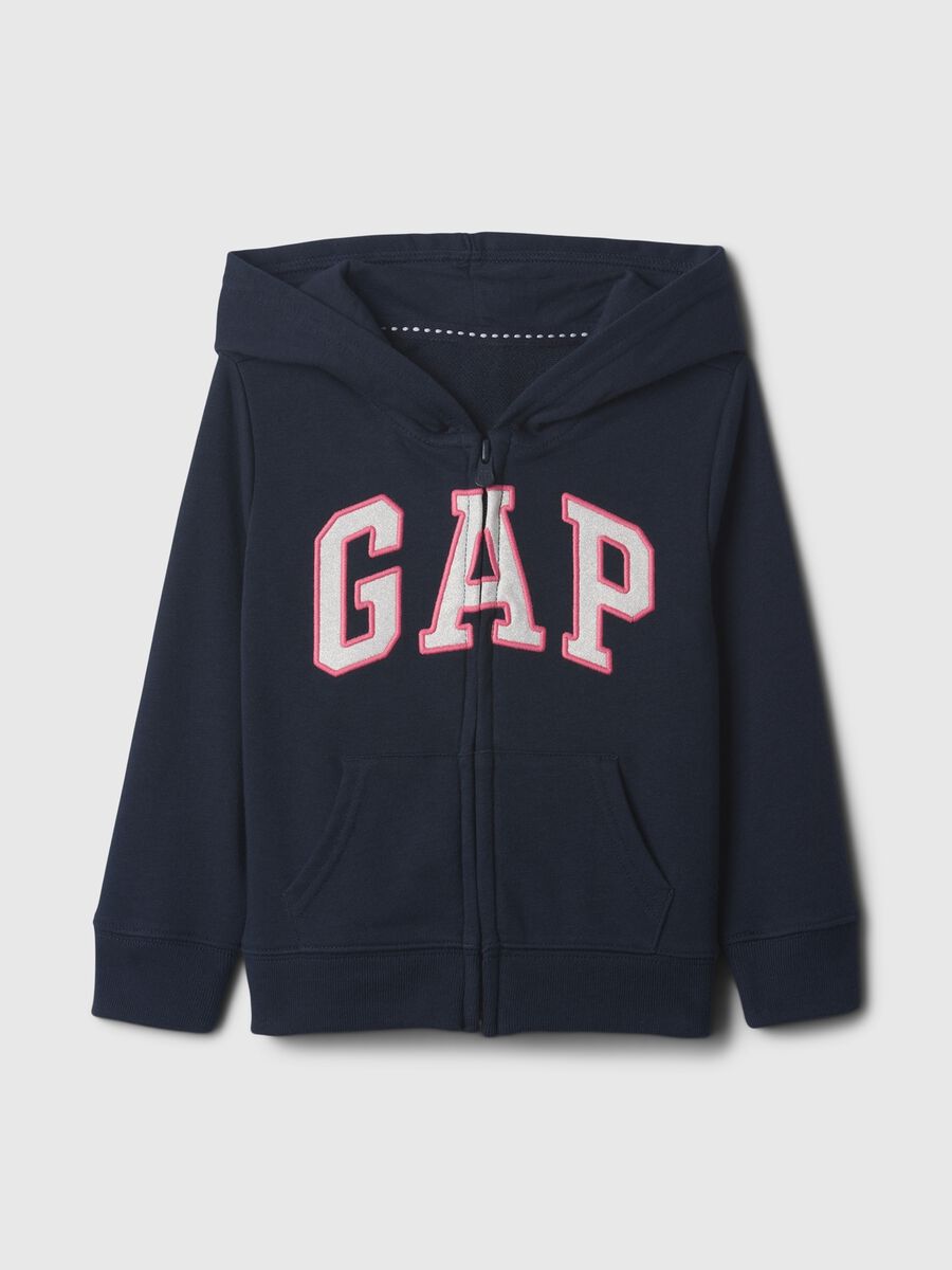 Full-zip sweatshirt with hood and logo embroidery Baby Girl_0
