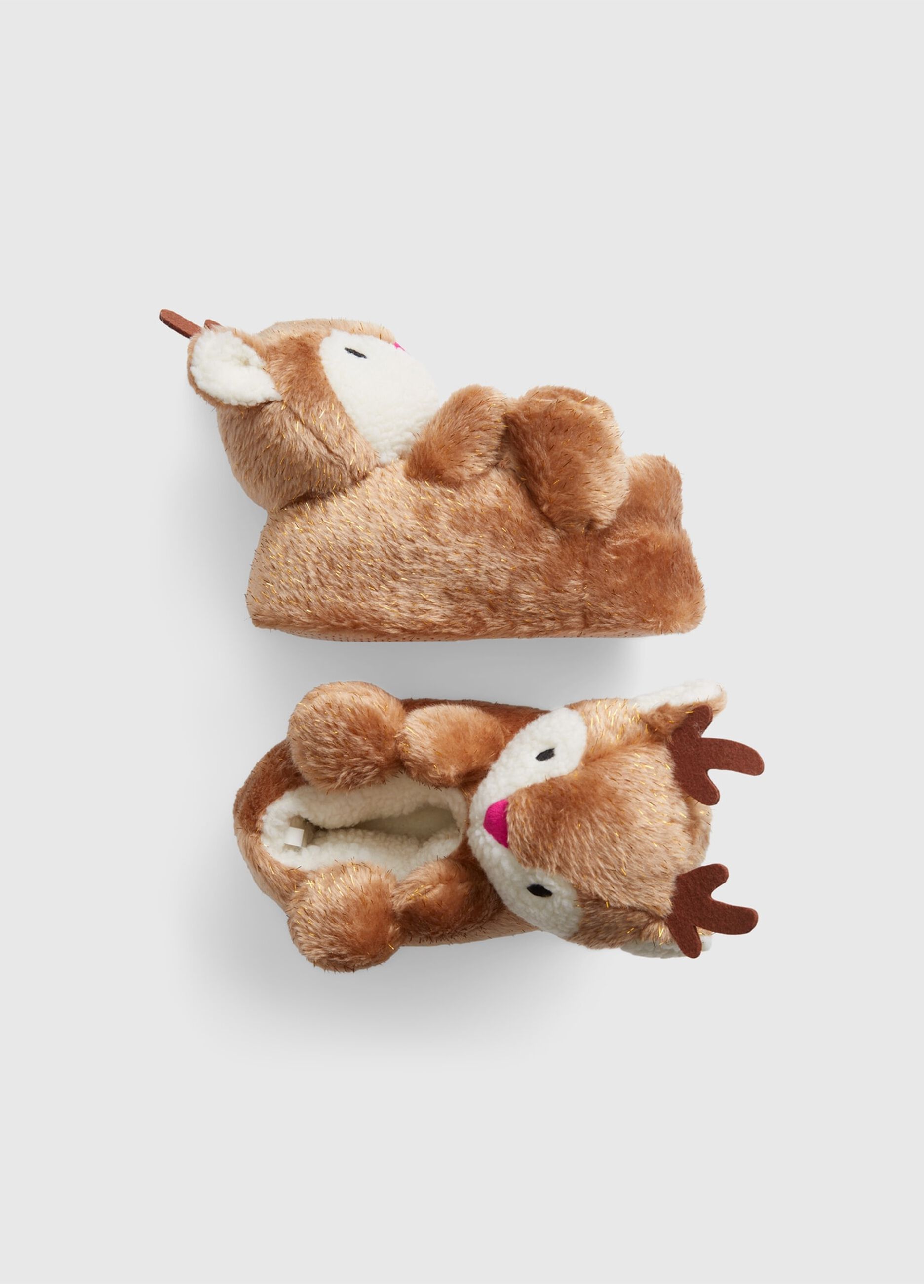 Slippers with plush reindeer