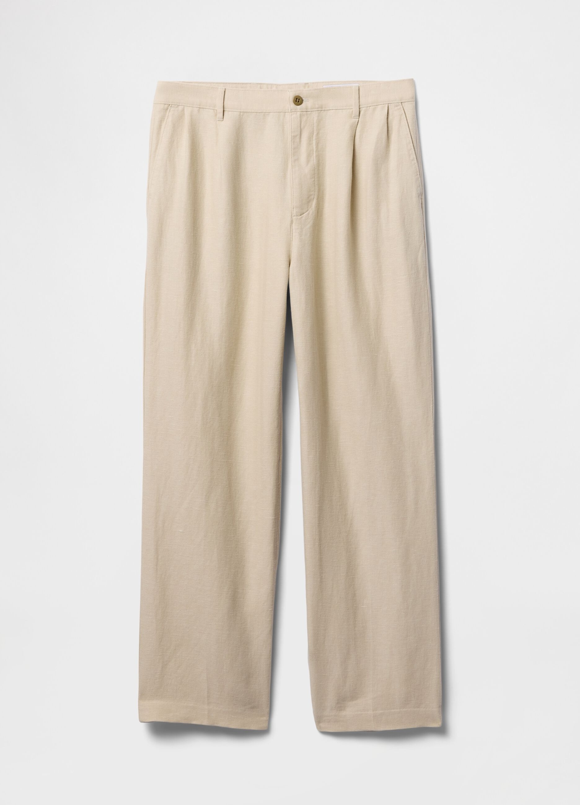 Pantaloni wide leg beige in lino e cotone_5