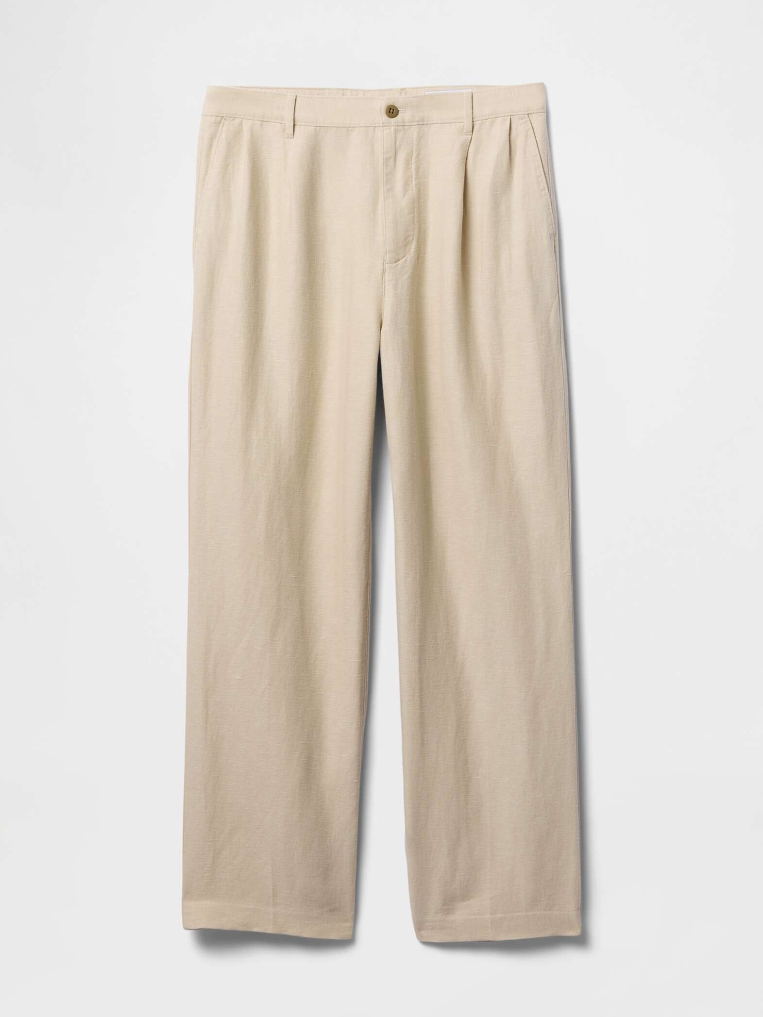 Pantaloni wide leg beige in lino e cotone_5