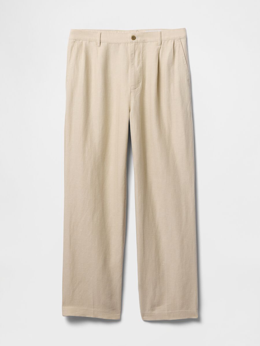 Beige wide leg trousers in linen and cotton Man_5