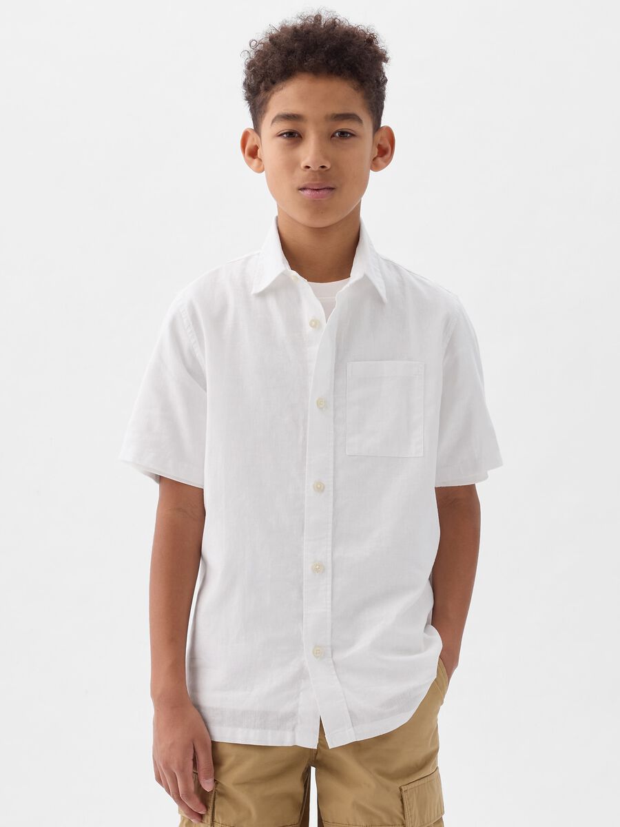 Camicia a maniche corte in lino e viscosa Bambino_0