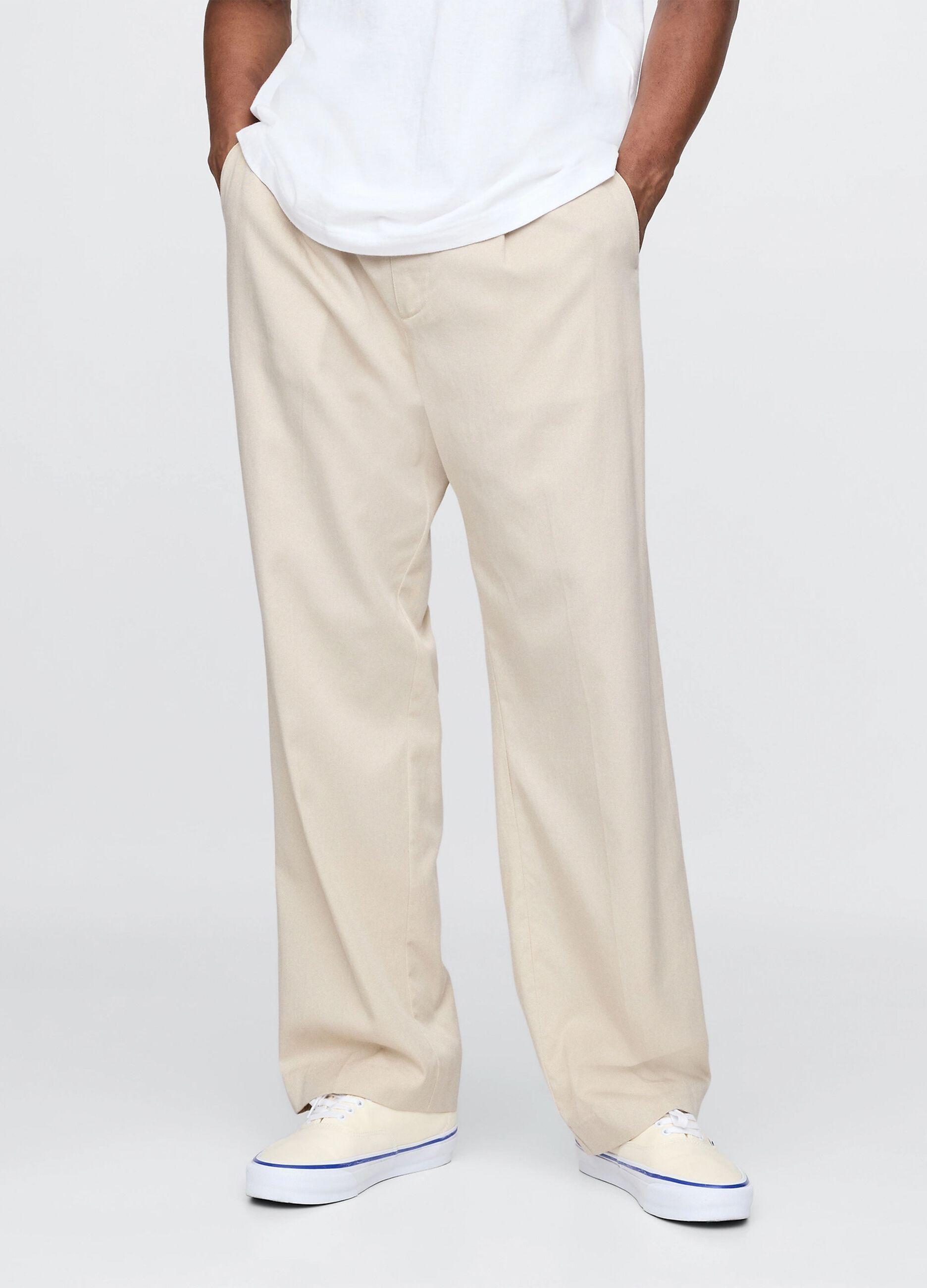 Pantaloni beige a gamba larga in Lyocell e cotone_1